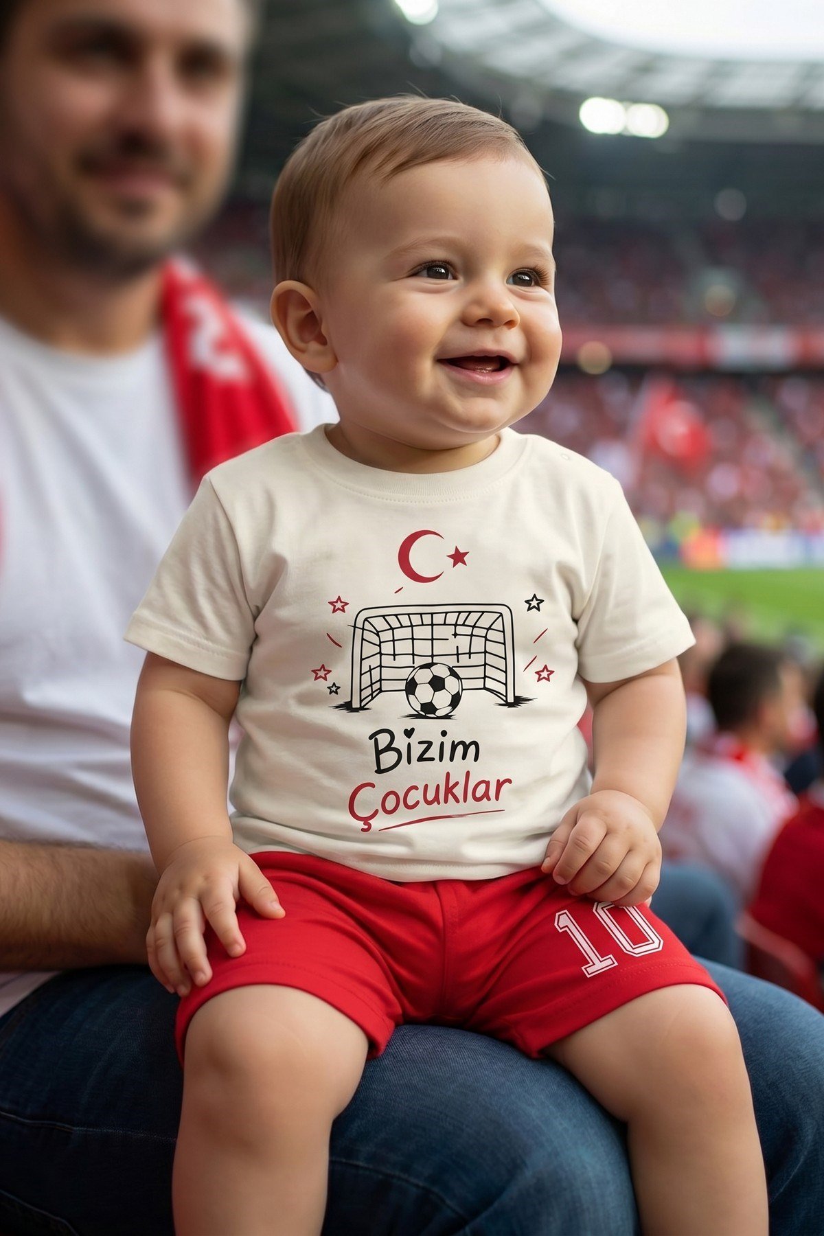 Erkek Bebek Unısex Bizim Çocuklar Ay Yıldız Kupa Ayıcık Baskılı Şortlu Yazlık 2'li Takım 3-12aylık Türkiye Ay Yıldız