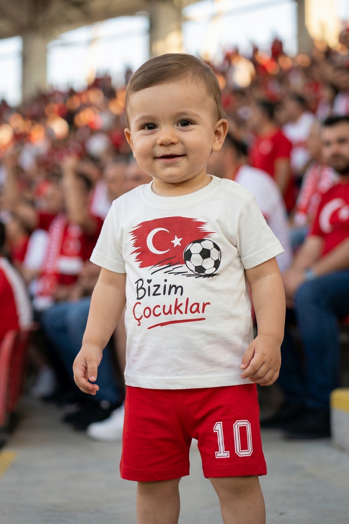 Erkek Bebek Unısex Bizim Çocuklar Ay Yıldız Kupa Ayıcık Baskılı Şortlu Yazlık 2'li Takım 3-12aylık Türkiye Ay Yıldız