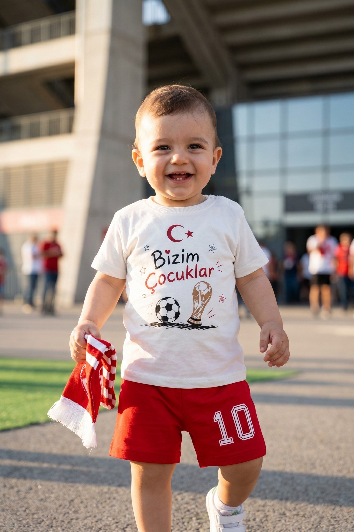 Erkek Bebek Unısex Bizim Çocuklar Ay Yıldız Kupa Ayıcık Baskılı Şortlu Yazlık 2'li Takım 3-12aylık Türkiye Ay Yıldız