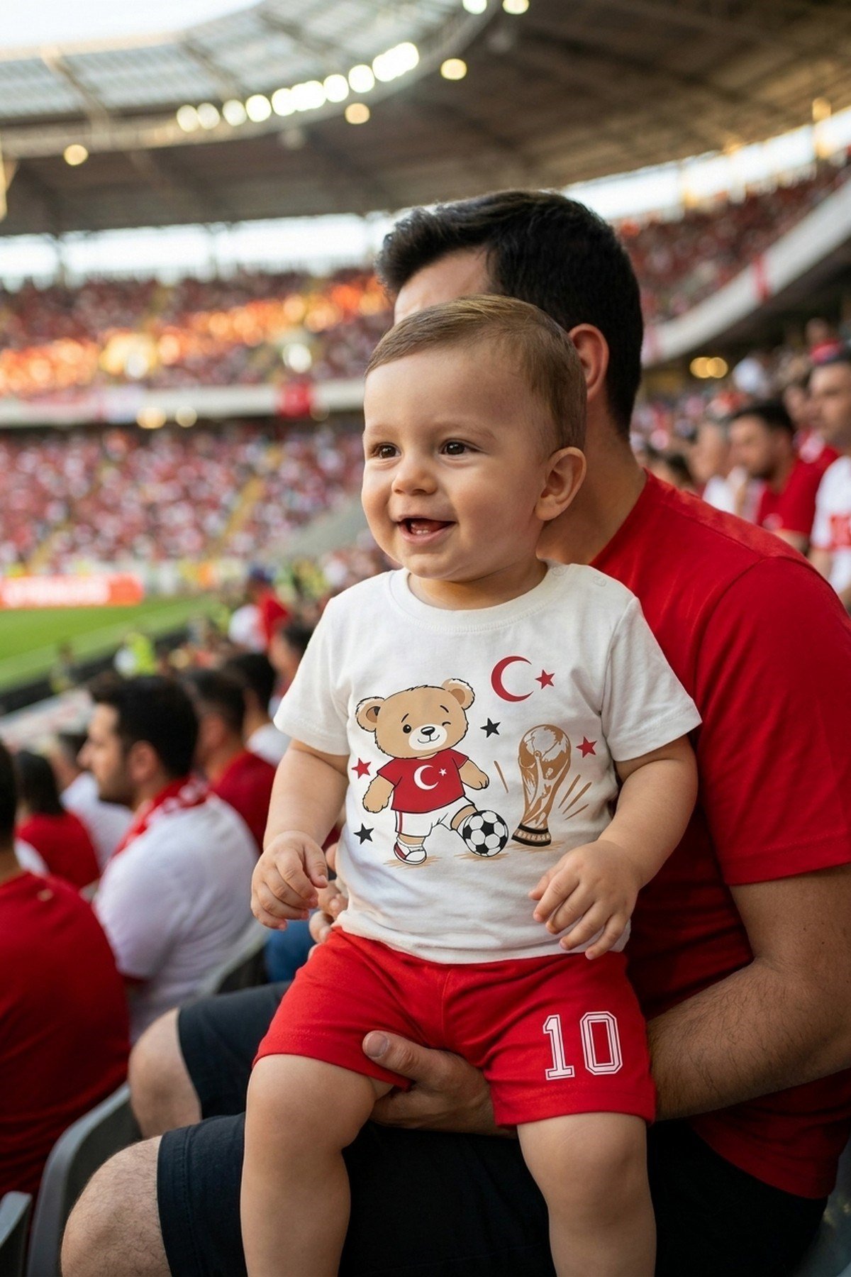 Erkek Bebek Unısex Bizim Çocuklar Ay Yıldız Kupa Ayıcık Baskılı Şortlu Yazlık 2'li Takım 3-12aylık Türkiye Ay Yıldız
