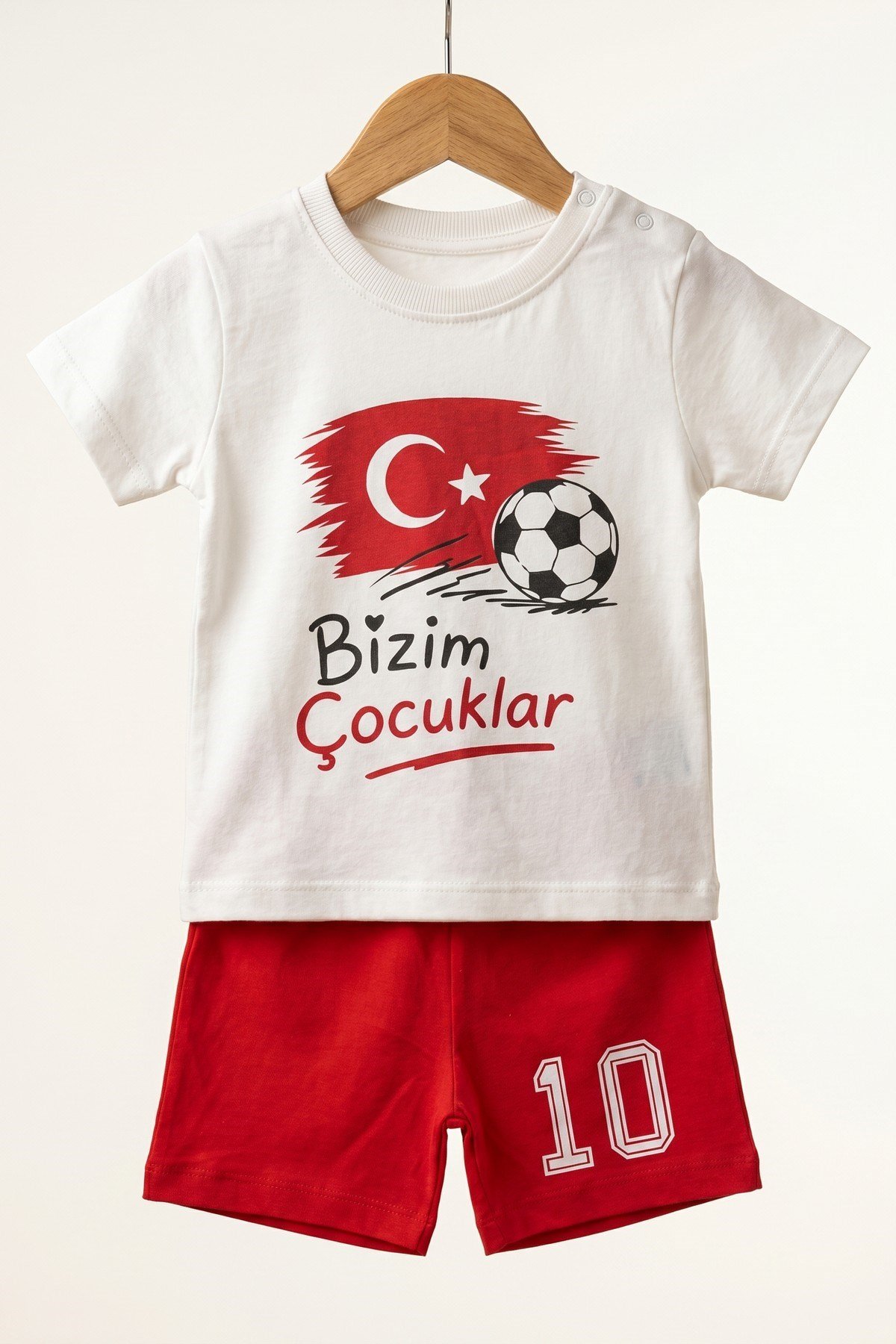 Erkek Bebek Unısex Bizim Çocuklar Ay Yıldız Kupa Ayıcık Baskılı Şortlu Yazlık 2'li Takım 3-12aylık Türkiye Ay Yıldız