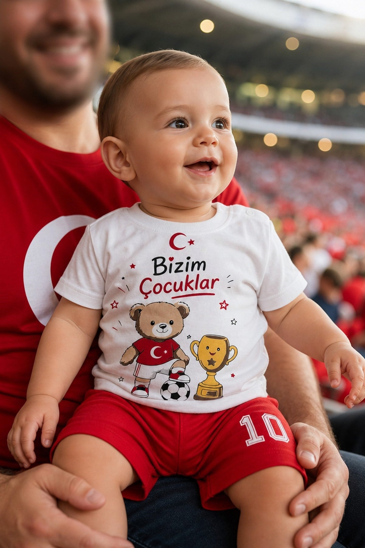 Erkek Bebek Unısex Bizim Çocuklar Ay Yıldız Kupa Ayıcık Baskılı Şortlu Yazlık 2'li Takım 3-12aylık Türkiye Ay Yıldız