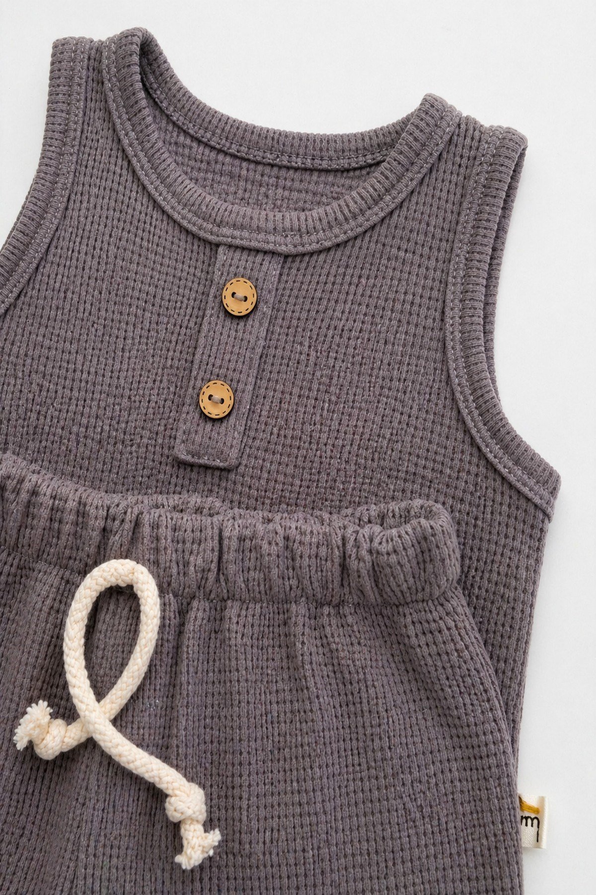 Erkek Bebek Waffle Kumaş 2'li Yazlık Takım Kolsuz Şortlu Set 0-3-6-9-12 Aylık