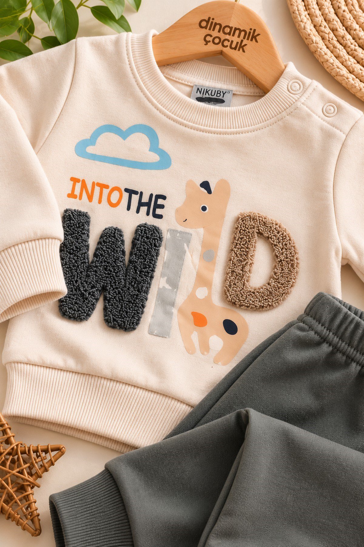 Erkek Bebek Wild Nakışlı Sweatshirt ve Alt Eşofman 2'li Takım 3-6-9-12ay