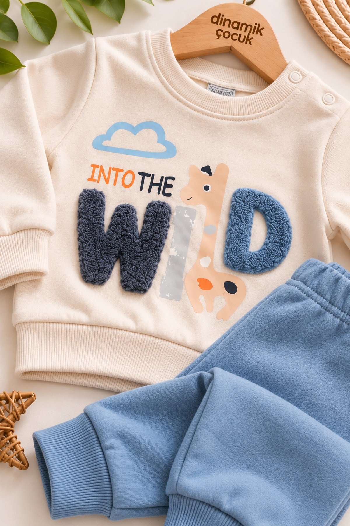 Erkek Bebek Wild Nakışlı Sweatshirt ve Alt Eşofman 2'li Takım 3-6-9-12ay