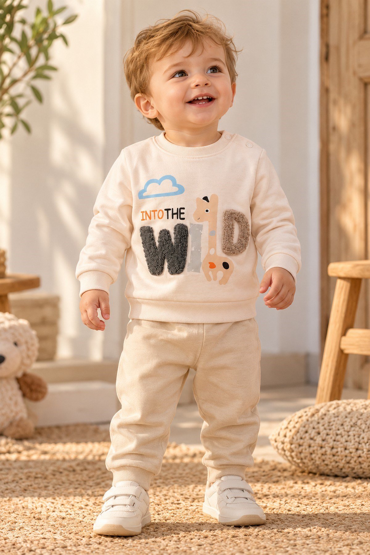 Erkek Bebek Wild Nakışlı Sweatshirt ve Alt Eşofman 2'li Takım 3-6-9-12ay
