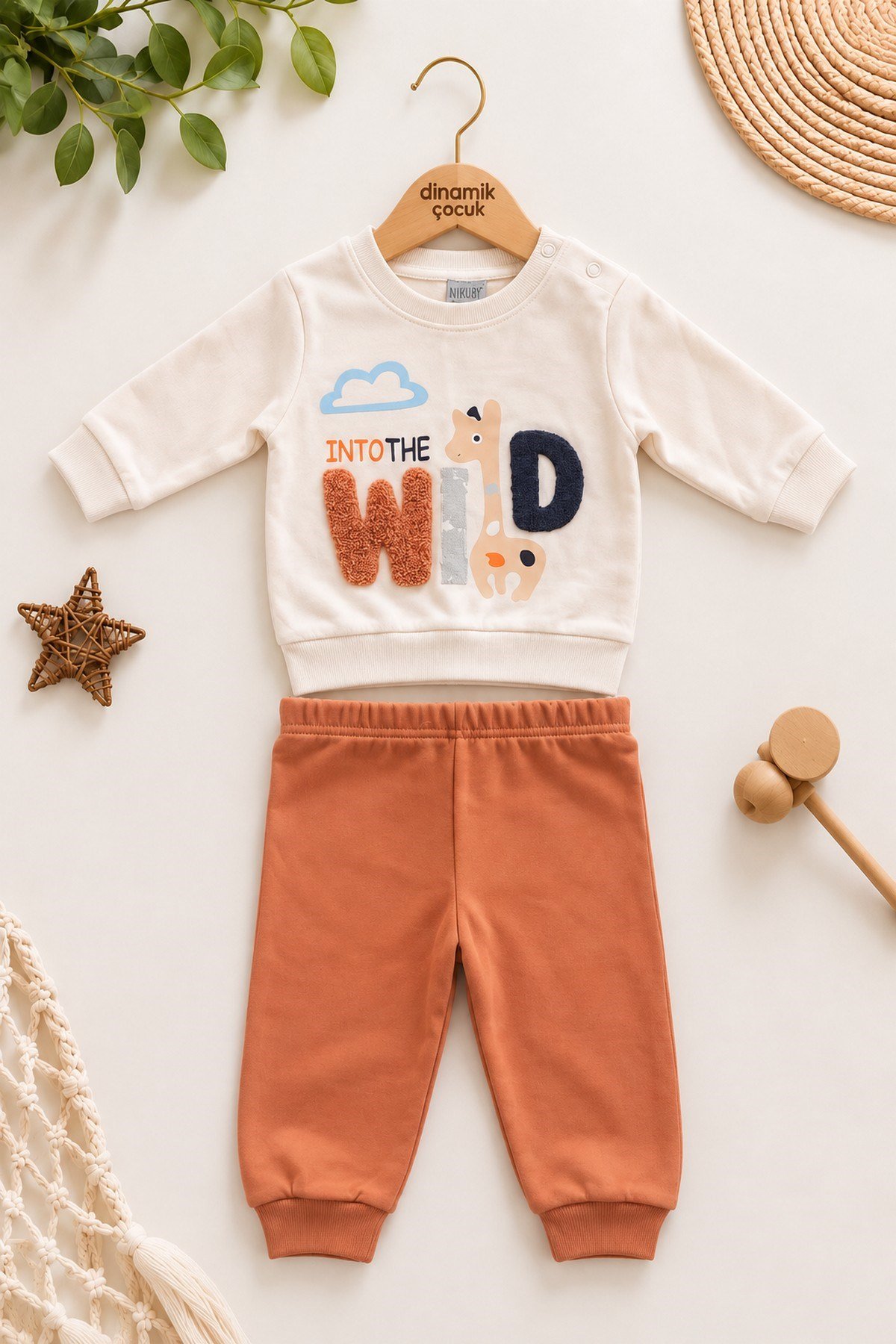 Erkek Bebek Wild Nakışlı Sweatshirt ve Alt Eşofman 2'li Takım 3-6-9-12ay
