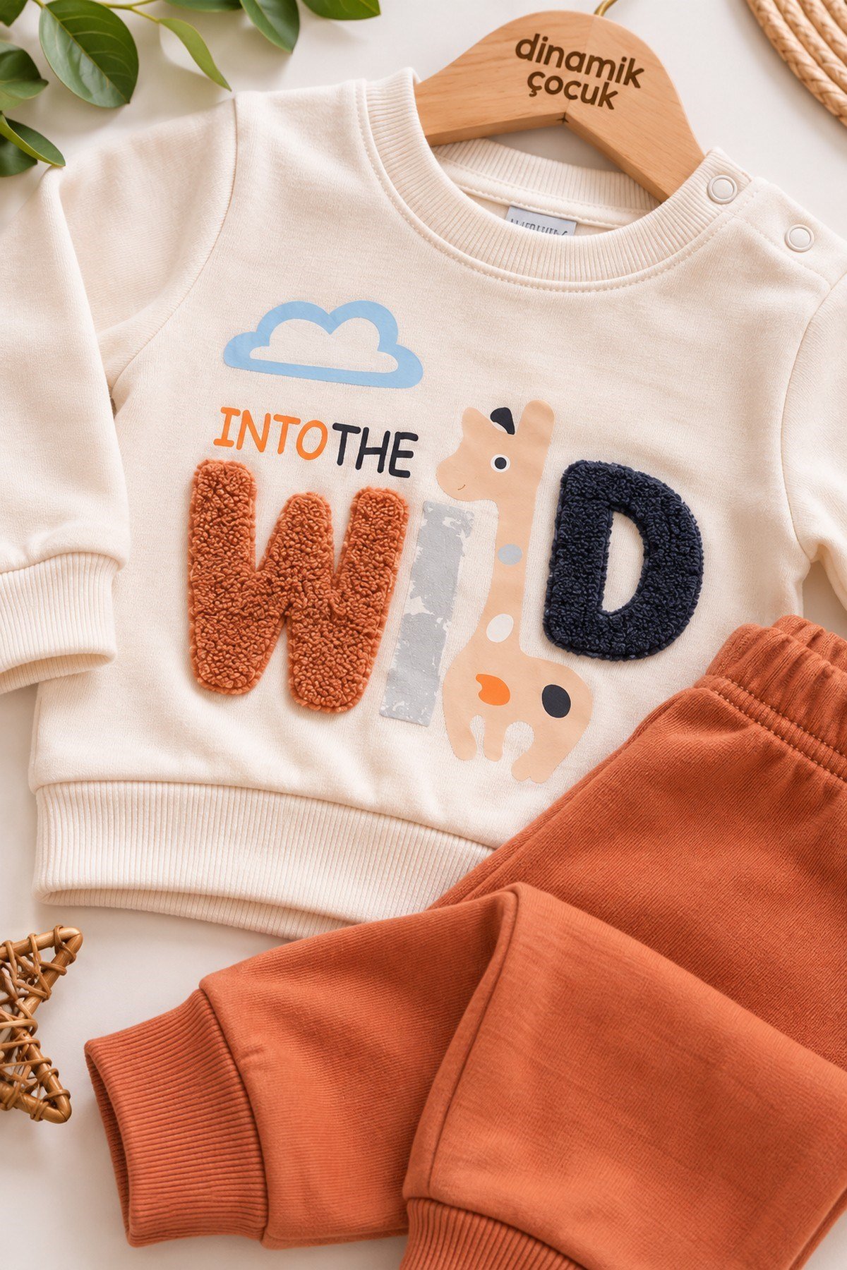 Erkek Bebek Wild Nakışlı Sweatshirt ve Alt Eşofman 2'li Takım 3-6-9-12ay