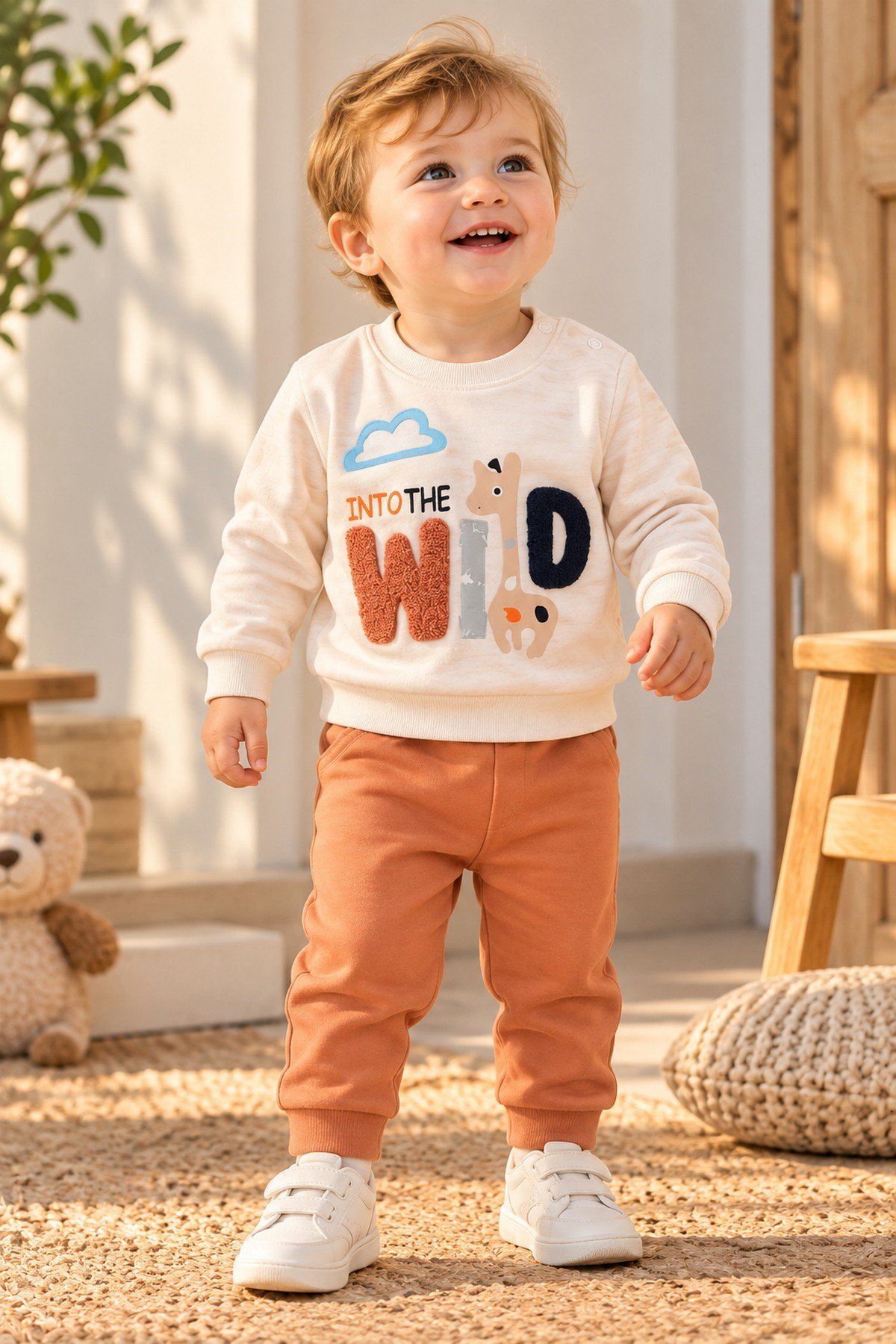 Erkek Bebek Wild Nakışlı Sweatshirt ve Alt Eşofman 2'li Takım 3-6-9-12ay