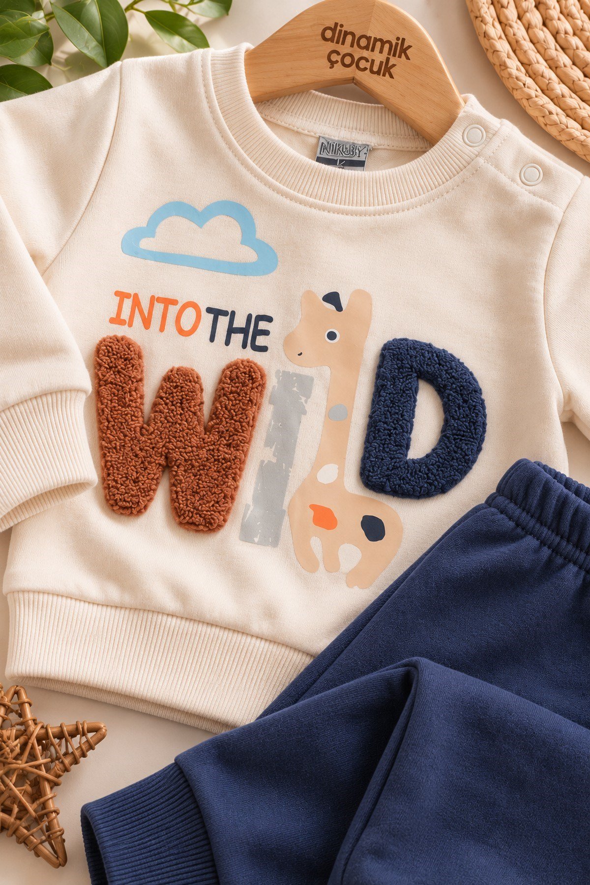 Erkek Bebek Wild Nakışlı Sweatshirt ve Alt Eşofman 2'li Takım 3-6-9-12ay
