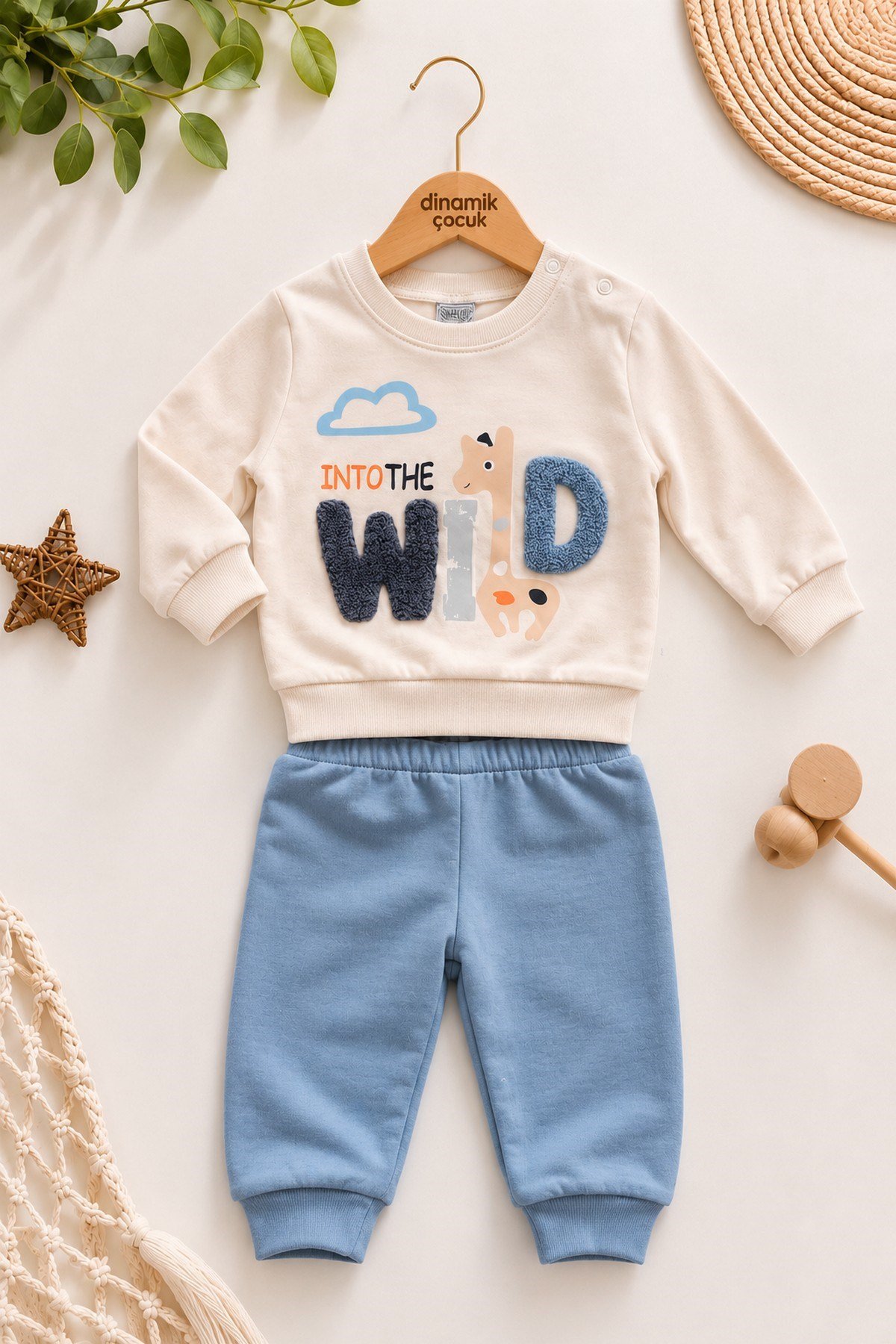 Erkek Bebek Wild Nakışlı Sweatshirt ve Alt Eşofman 2'li Takım 3-6-9-12ay