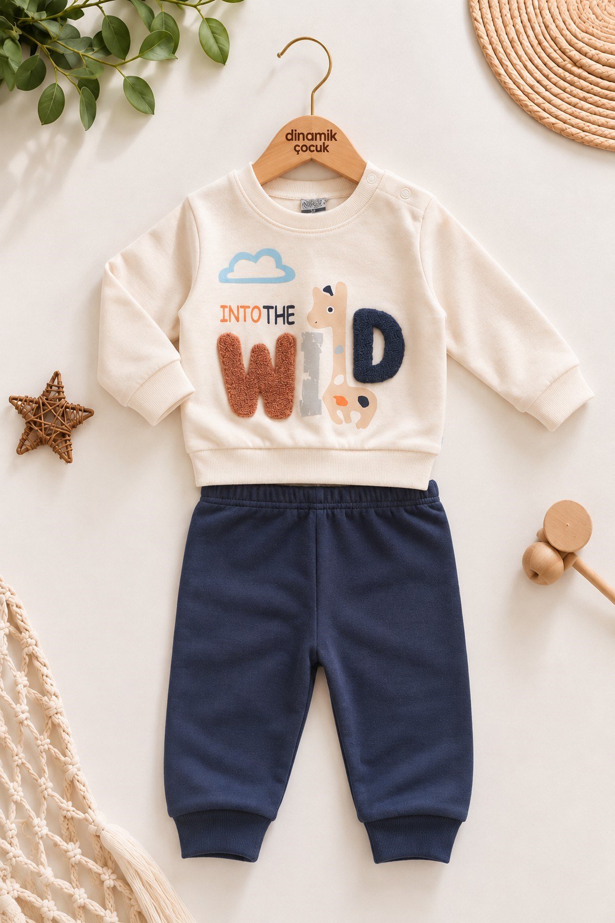 Erkek Bebek Wild Nakışlı Sweatshirt ve Alt Eşofman 2'li Takım 3-6-9-12ay