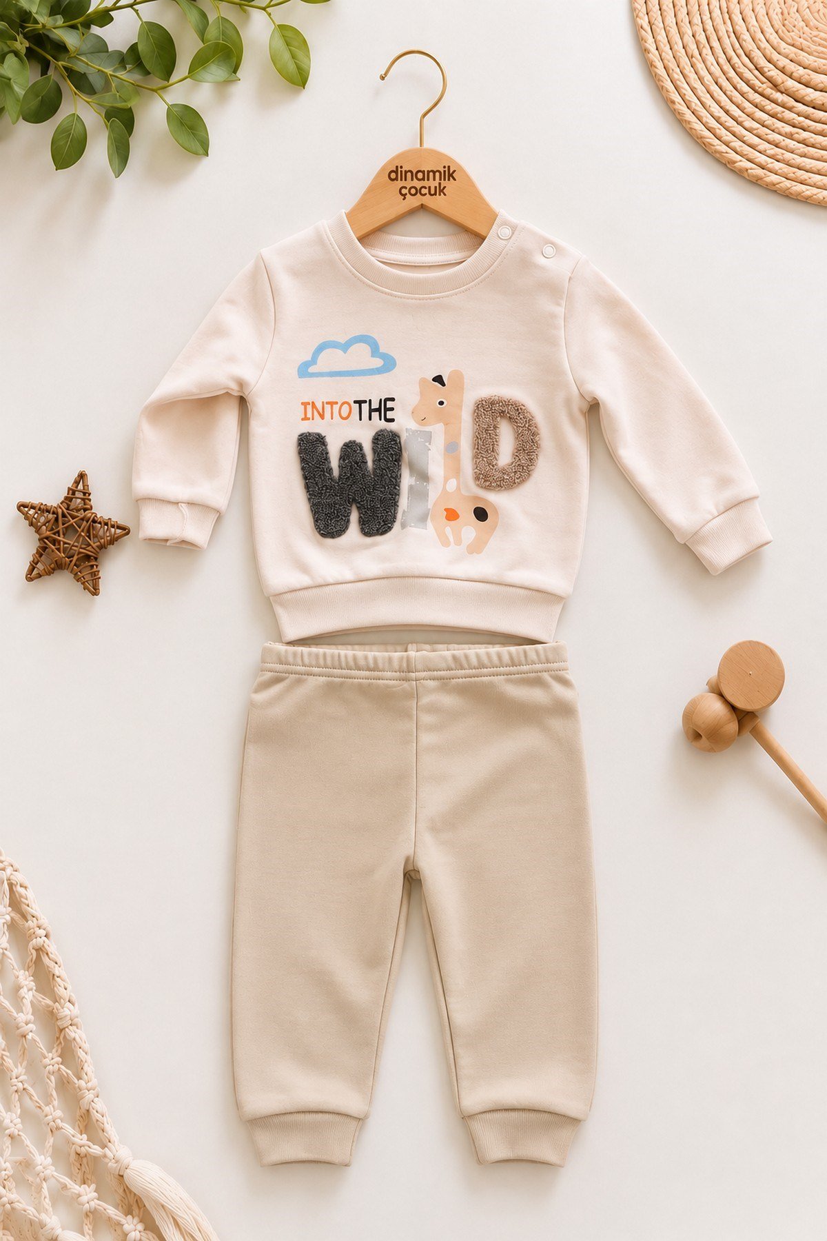 Erkek Bebek Wild Nakışlı Sweatshirt ve Alt Eşofman 2'li Takım 3-6-9-12ay