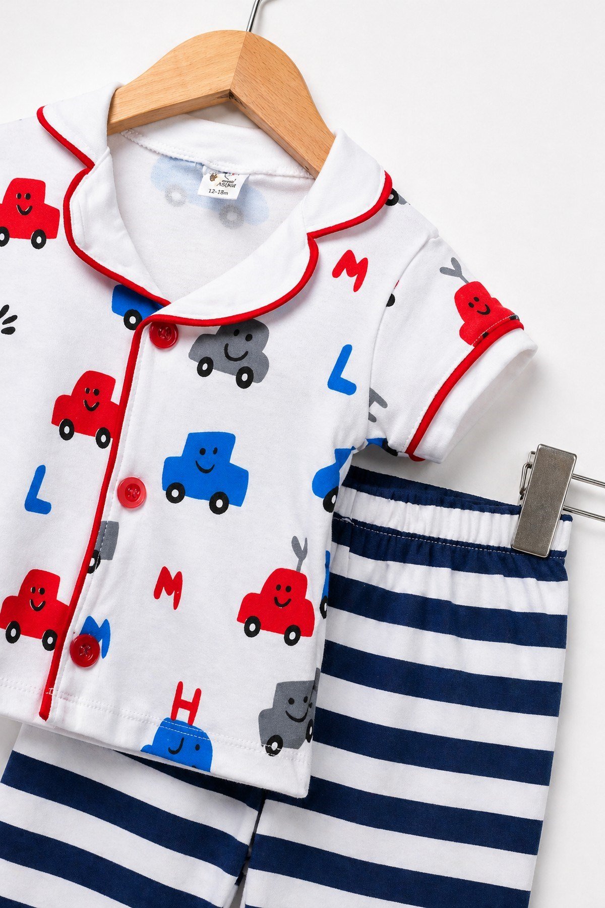 Erkek Bebek/Çocuk Araba Desenli Kısa Kollu Pijama Takımı Yazlık 2'li Alt Üst 6-24aylık