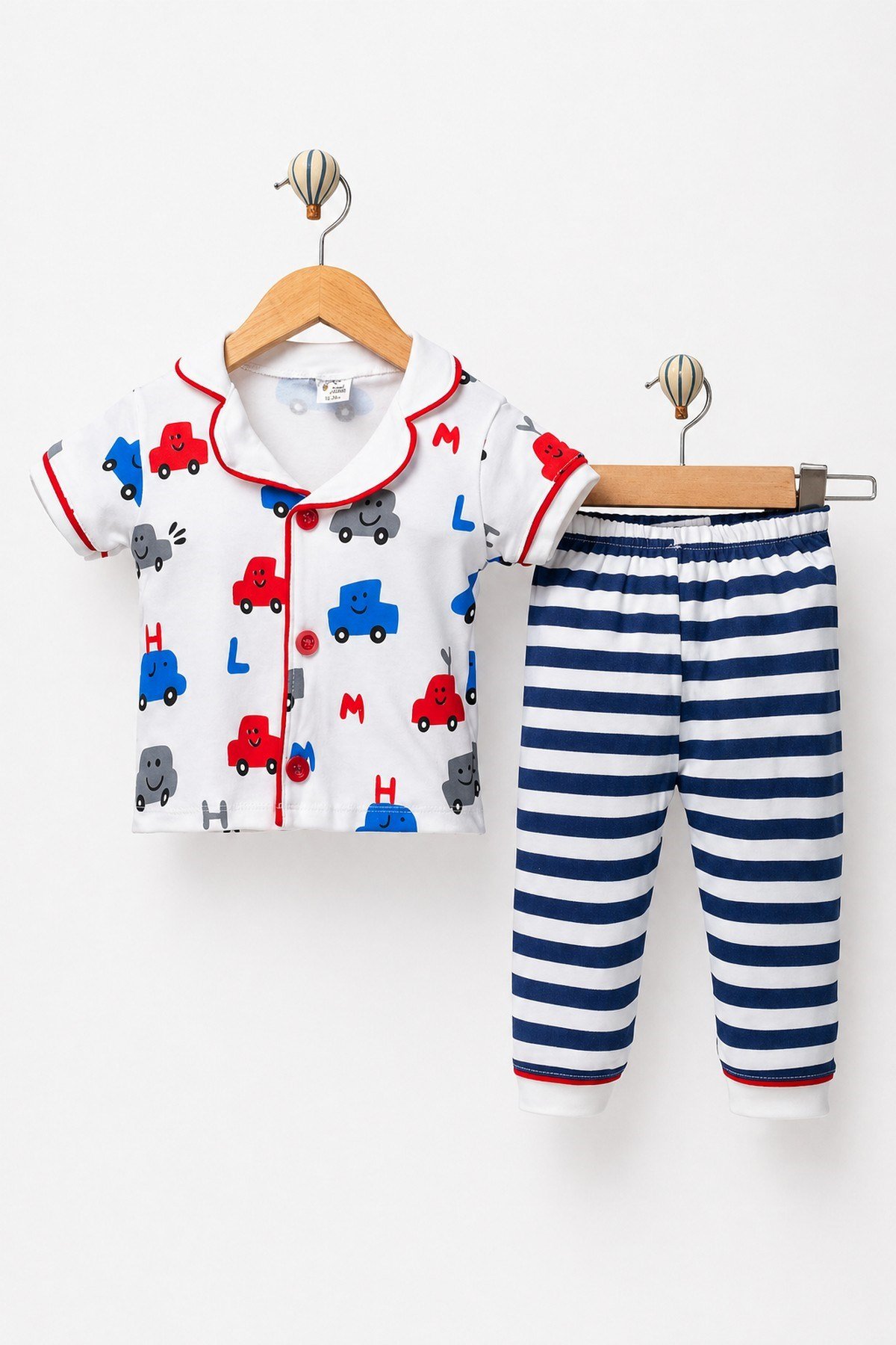 Erkek Bebek/Çocuk Araba Desenli Kısa Kollu Pijama Takımı Yazlık 2'li Alt Üst 6-24aylık