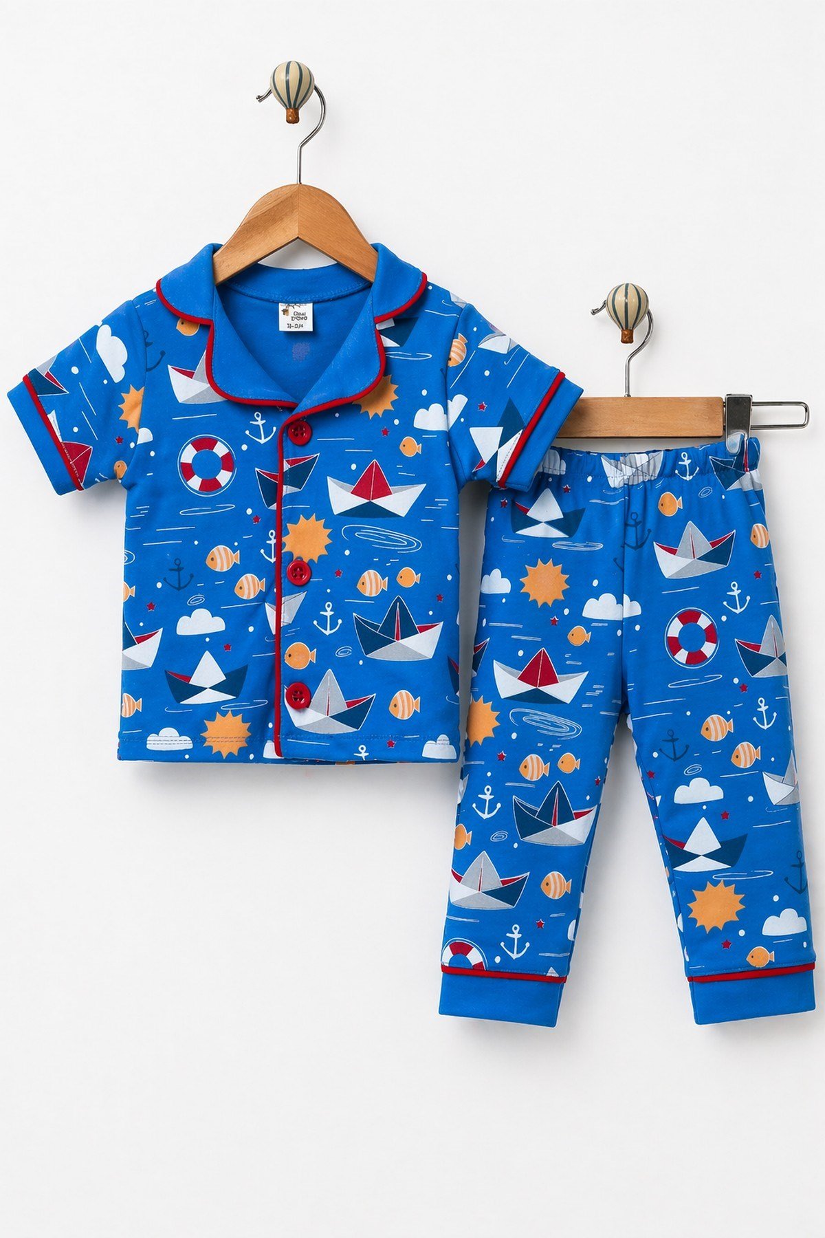 Erkek Bebek/Çocuk Deniz Temalı Yazlık Pijama Takımı Kısa Kollu %100Pamuk 6-24ay 3-6yaş