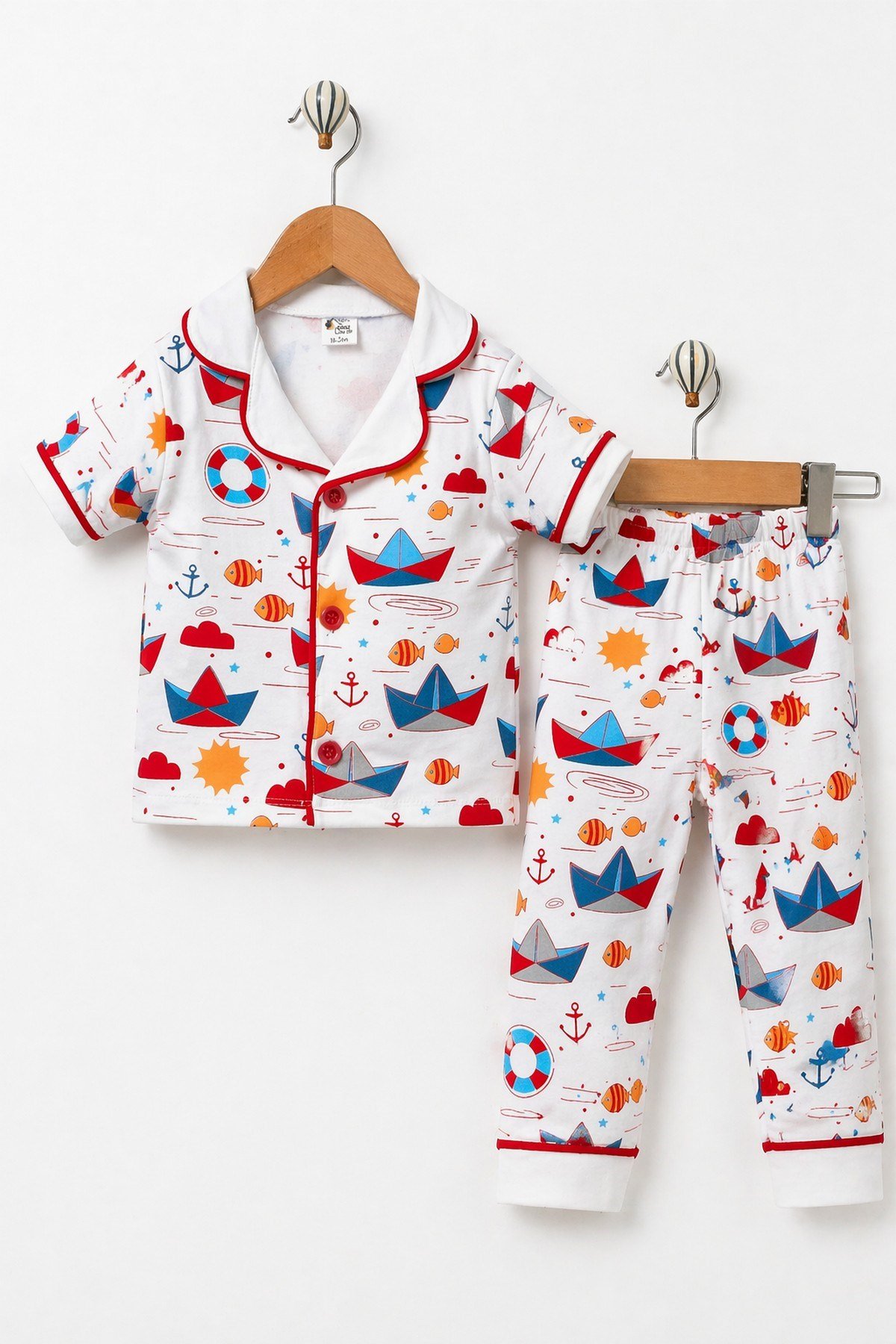 Erkek Bebek/Çocuk Deniz Temalı Yazlık Pijama Takımı Kısa Kollu %100Pamuk 6-24ay 3-6yaş