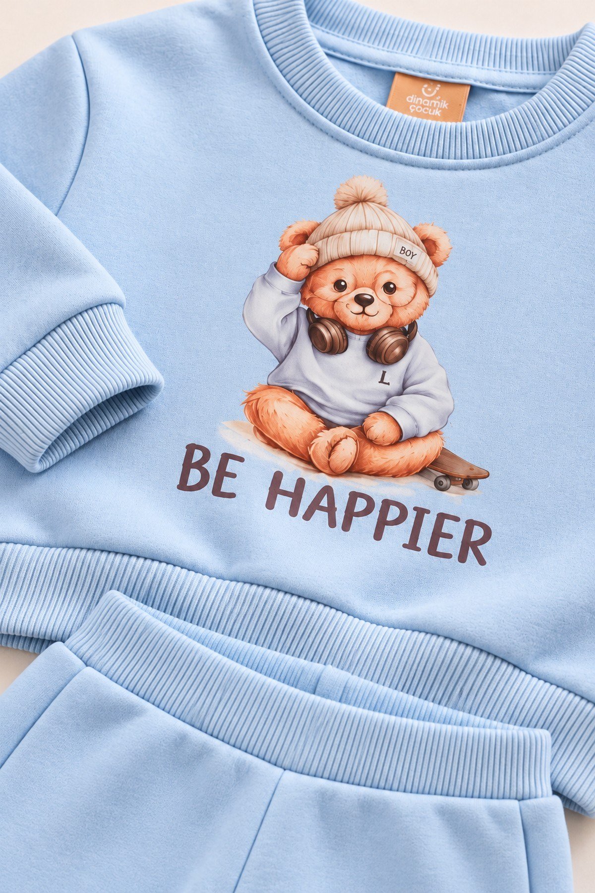 Erkek Çocuk Ayıcık Baskılı Şardonlu Bisiklet Yaka Sweatshirt ve Eşofman Altı 2'li Takım 2-5yaş