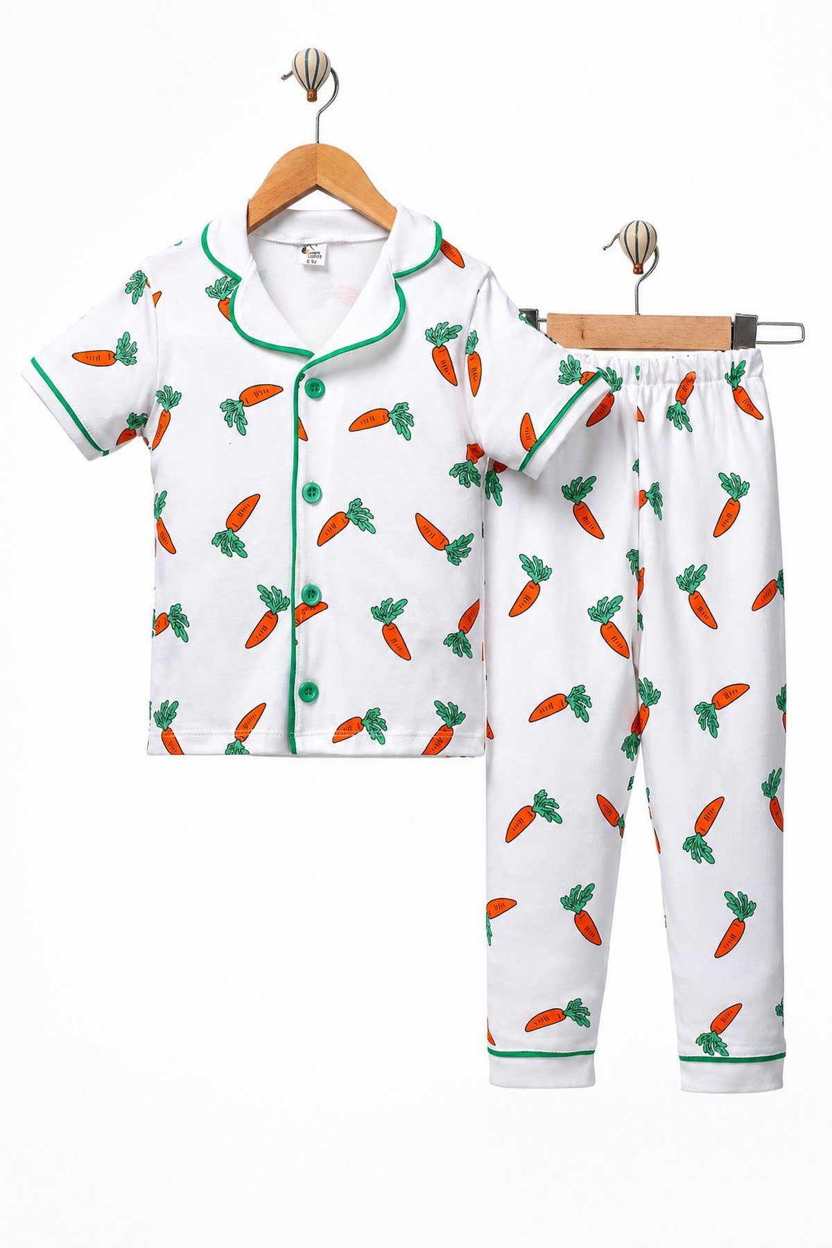 Erkek Çocuk/Bebek Havuç Desenli Kısa Kollu Yazlık Pijama Takımı Alt Üst 6-24aylık 3-6yaş