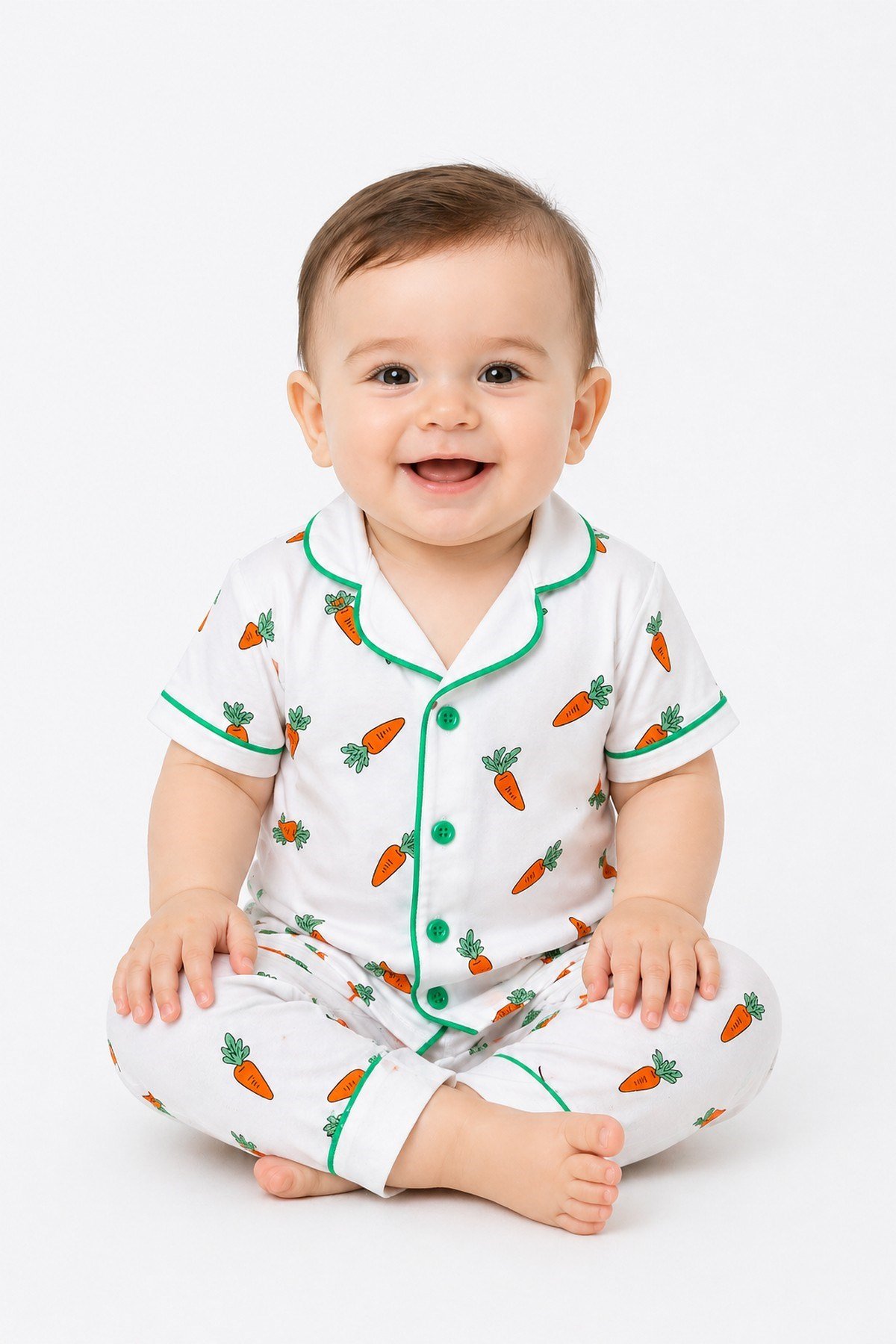 Erkek Çocuk/Bebek Havuç Desenli Kısa Kollu Yazlık Pijama Takımı Alt Üst 6-24aylık 3-6yaş