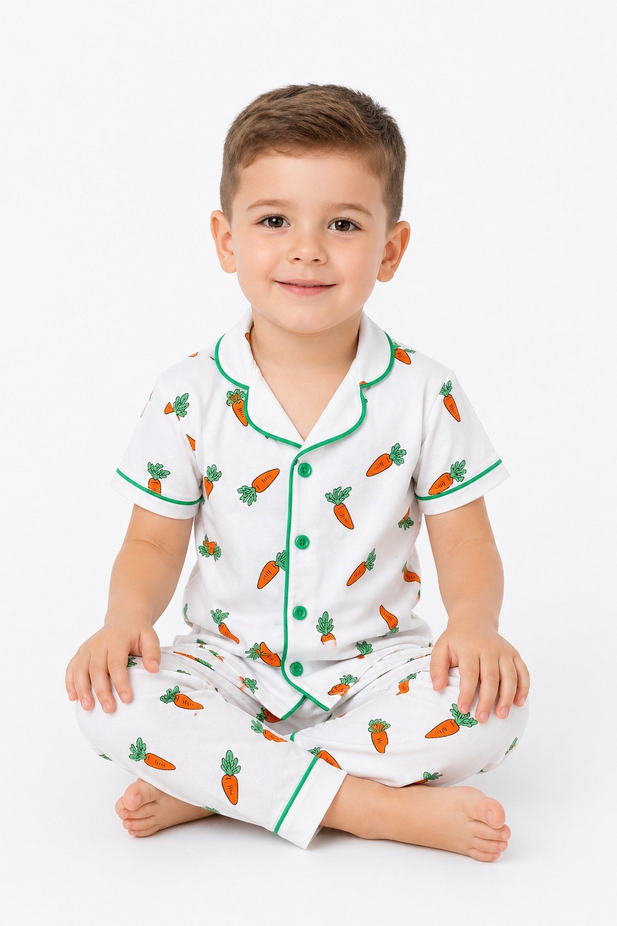 Erkek Çocuk/Bebek Havuç Desenli Kısa Kollu Yazlık Pijama Takımı Alt Üst 6-24aylık 3-6yaş