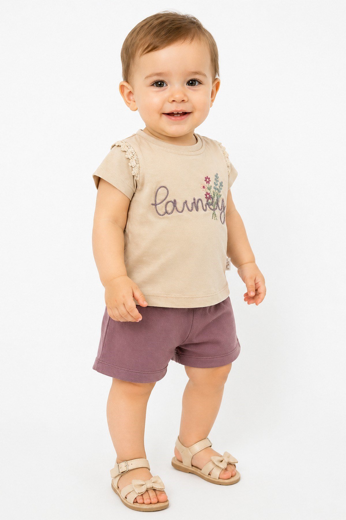 Kız Bebek 2'li Yazlık Takım Lovely Nakışlı Tişört Şort Seti Alt Üst 6-9-12-18-24 Aylık