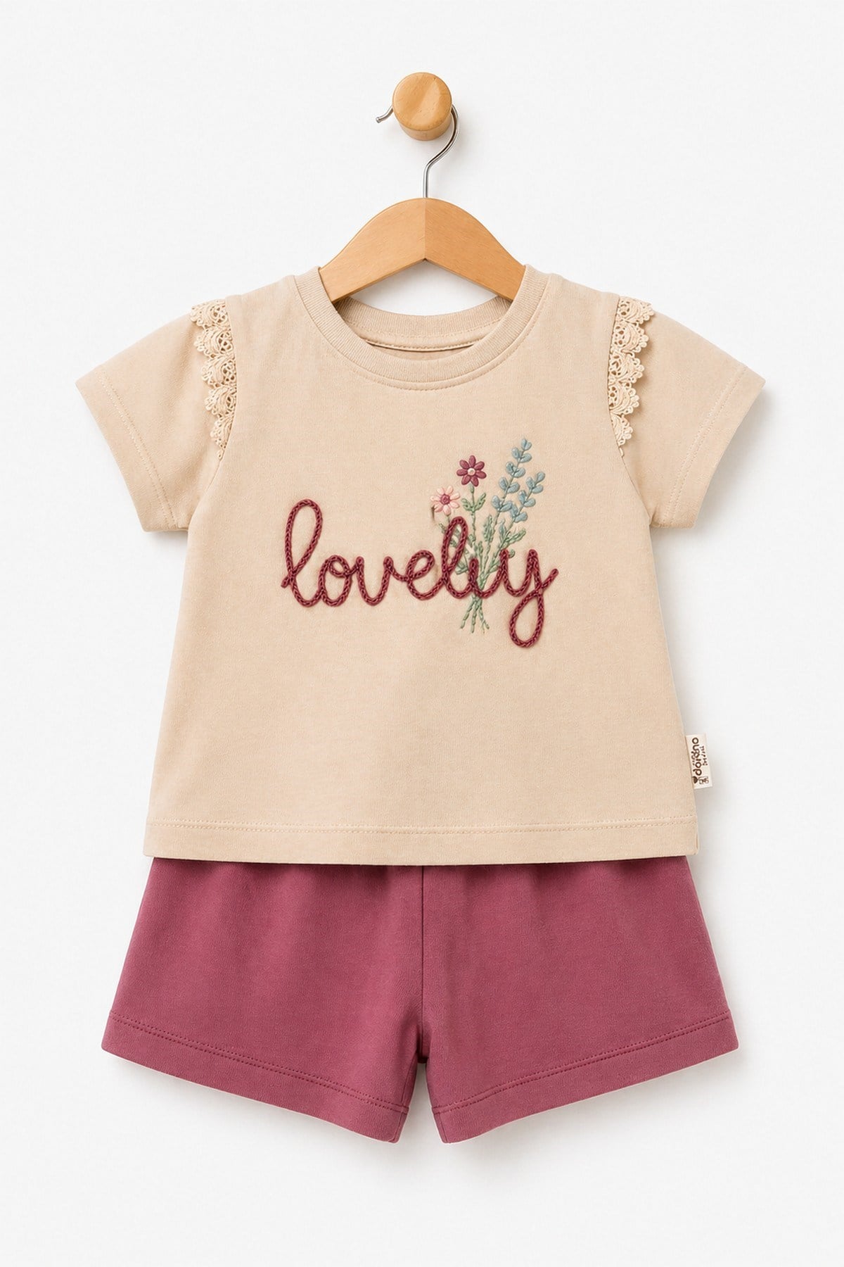 Kız Bebek 2'li Yazlık Takım Lovely Nakışlı Tişört Şort Seti Alt Üst 6-9-12-18-24 Aylık