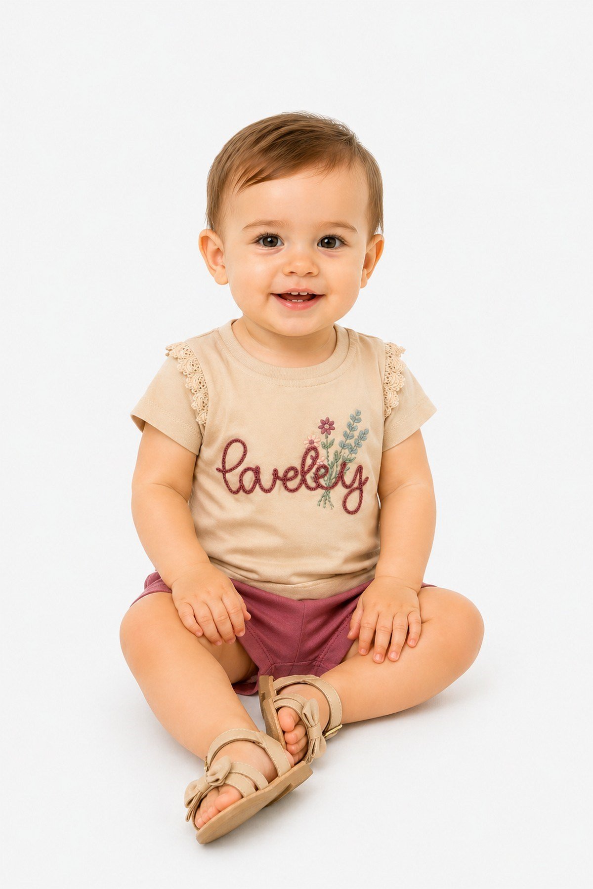 Kız Bebek 2'li Yazlık Takım Lovely Nakışlı Tişört Şort Seti Alt Üst 6-9-12-18-24 Aylık