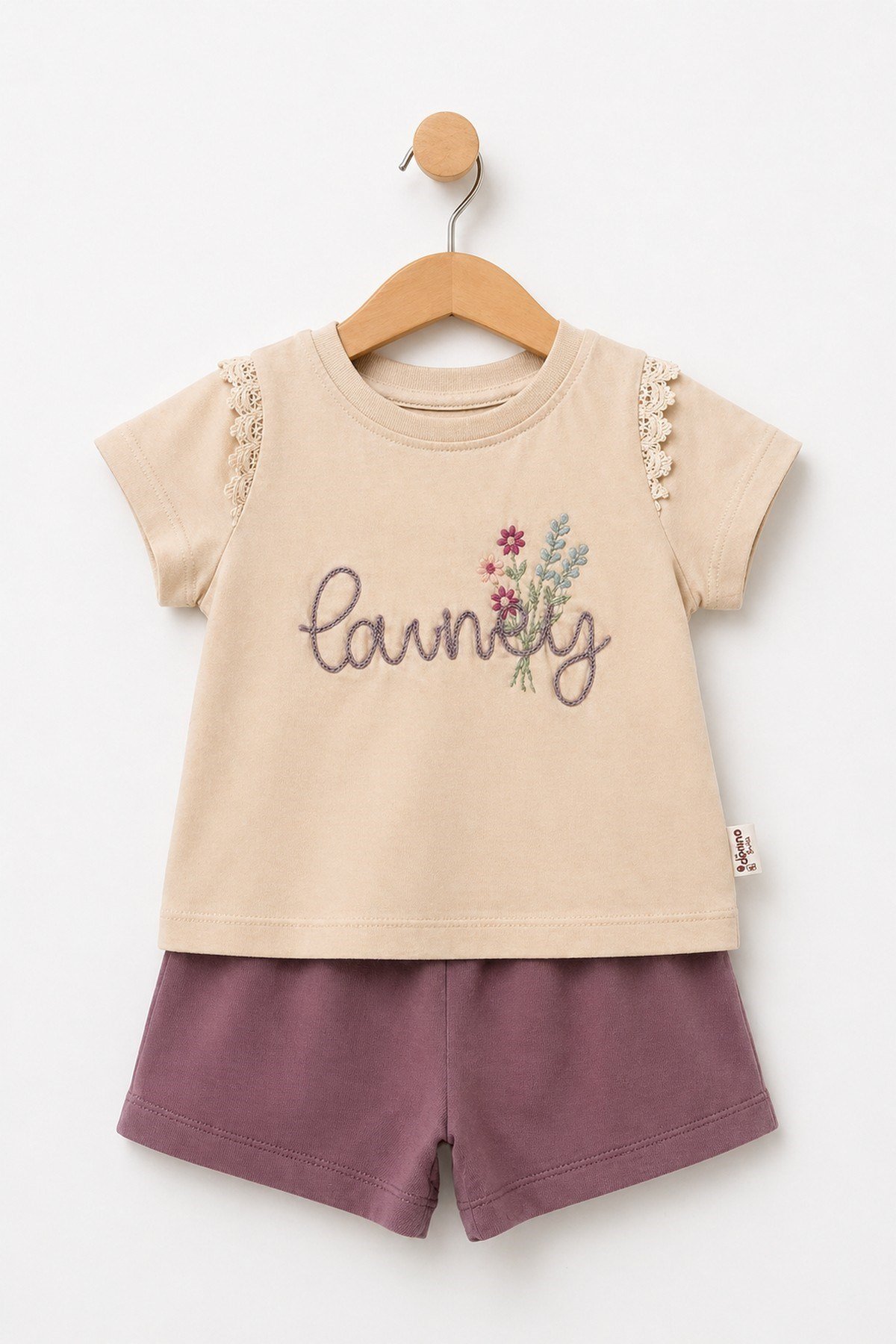 Kız Bebek 2'li Yazlık Takım Lovely Nakışlı Tişört Şort Seti Alt Üst 6-9-12-18-24 Aylık