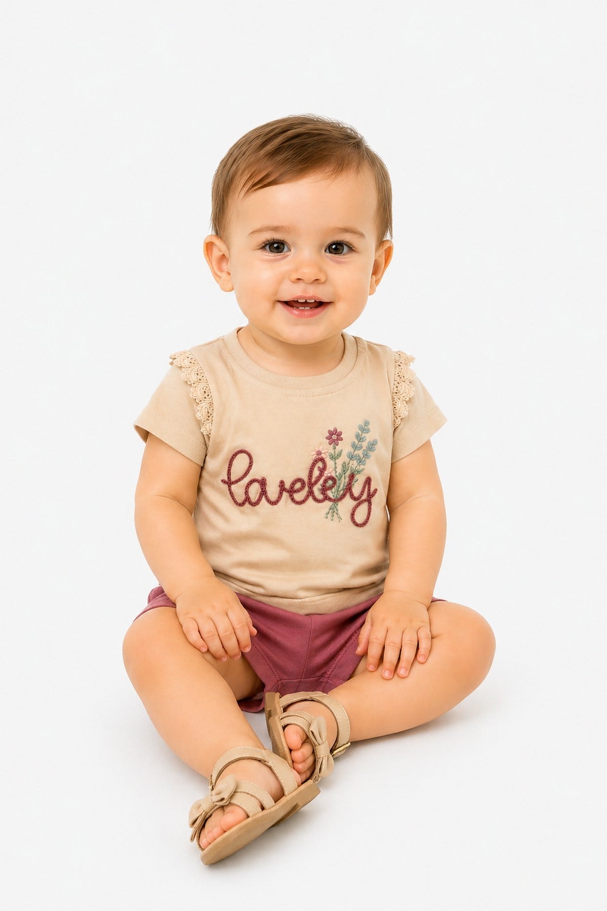 Kız Bebek 2'li Yazlık Takım Lovely Nakışlı Tişört Şort Seti Alt Üst 6-9-12-18-24 Aylık