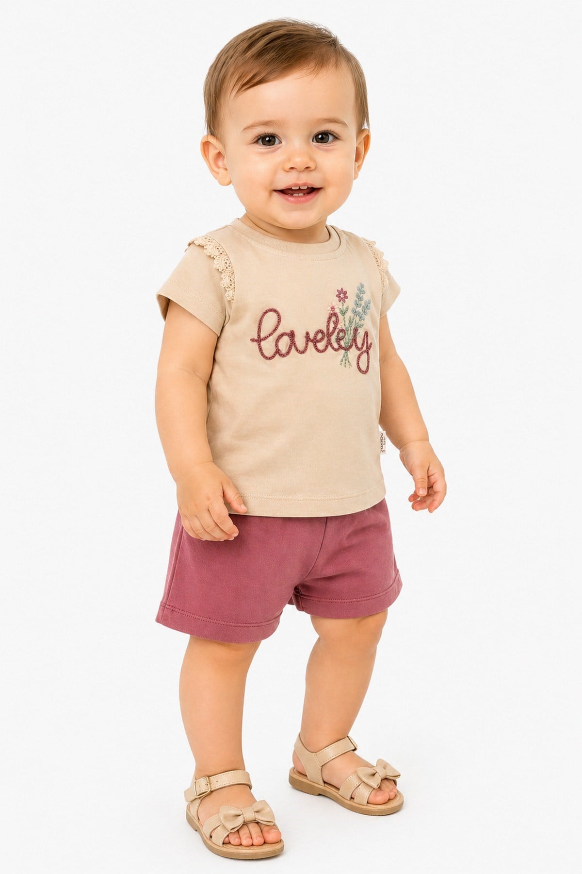 Kız Bebek 2'li Yazlık Takım Lovely Nakışlı Tişört Şort Seti Alt Üst 6-9-12-18-24 Aylık