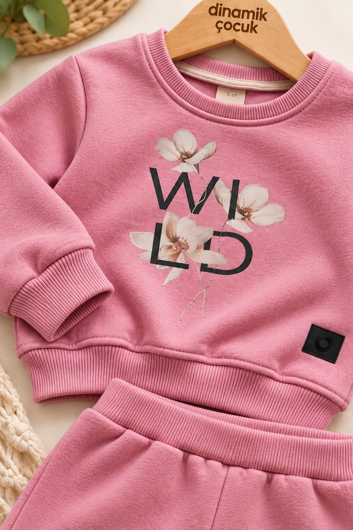 Kız Bebek Çocuk Çiçek Baskılı Şardonlu Bisiklet Yaka Sweatshirt ve Eşofman Altı 2'li Takım 2-5yaş