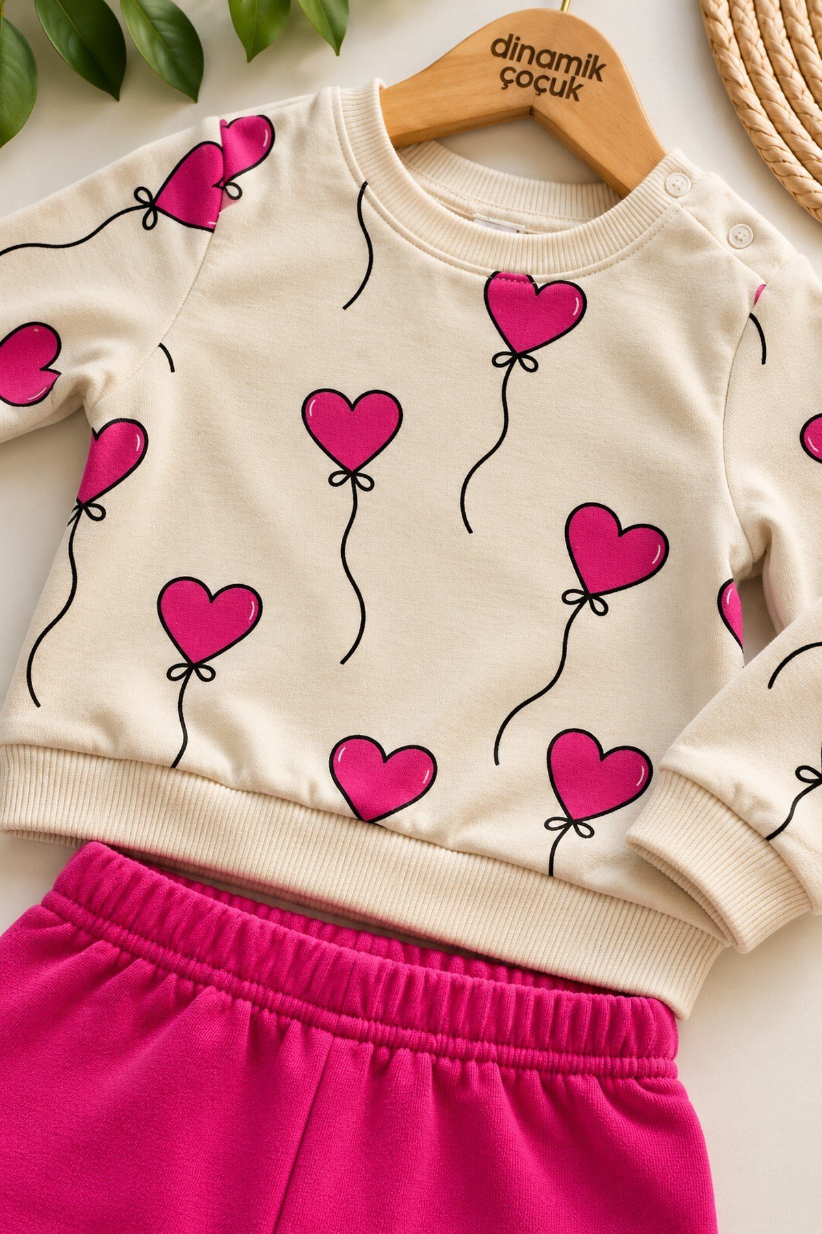Kız Bebek Kalp Balon Desenli Sweatshirt ve Eşofman Altı 2'li Takım 3-12ay