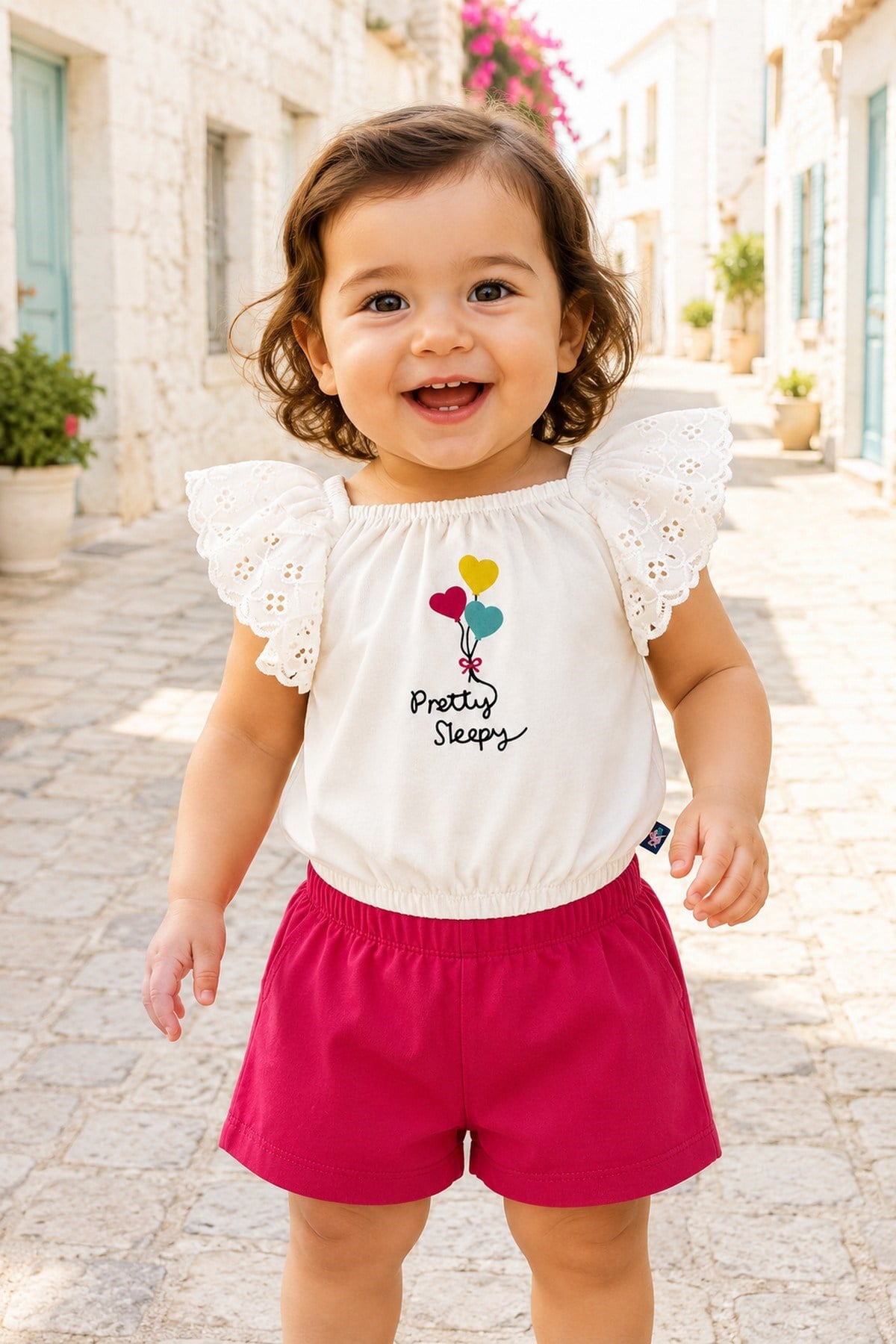 Kız Bebek Nakışlı Fisto Kollu Şortlu Takım Yazlık Pamuklu Alt Üst 2'li Takım 6-9-12-18-24 Ay