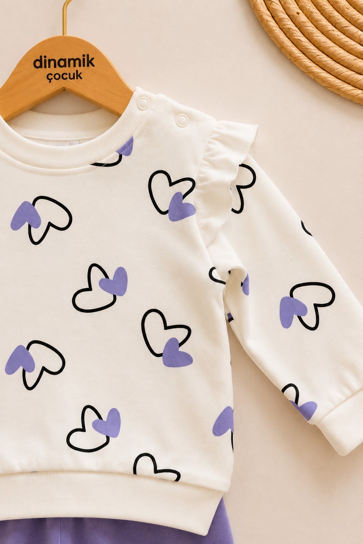 Kız Bebek/Çocuk Kalpli Omuzdan Çıtçıtlı Bebek Takımı 2li Alt Üst Mevsimlik Aylık 3-6-9-12ay