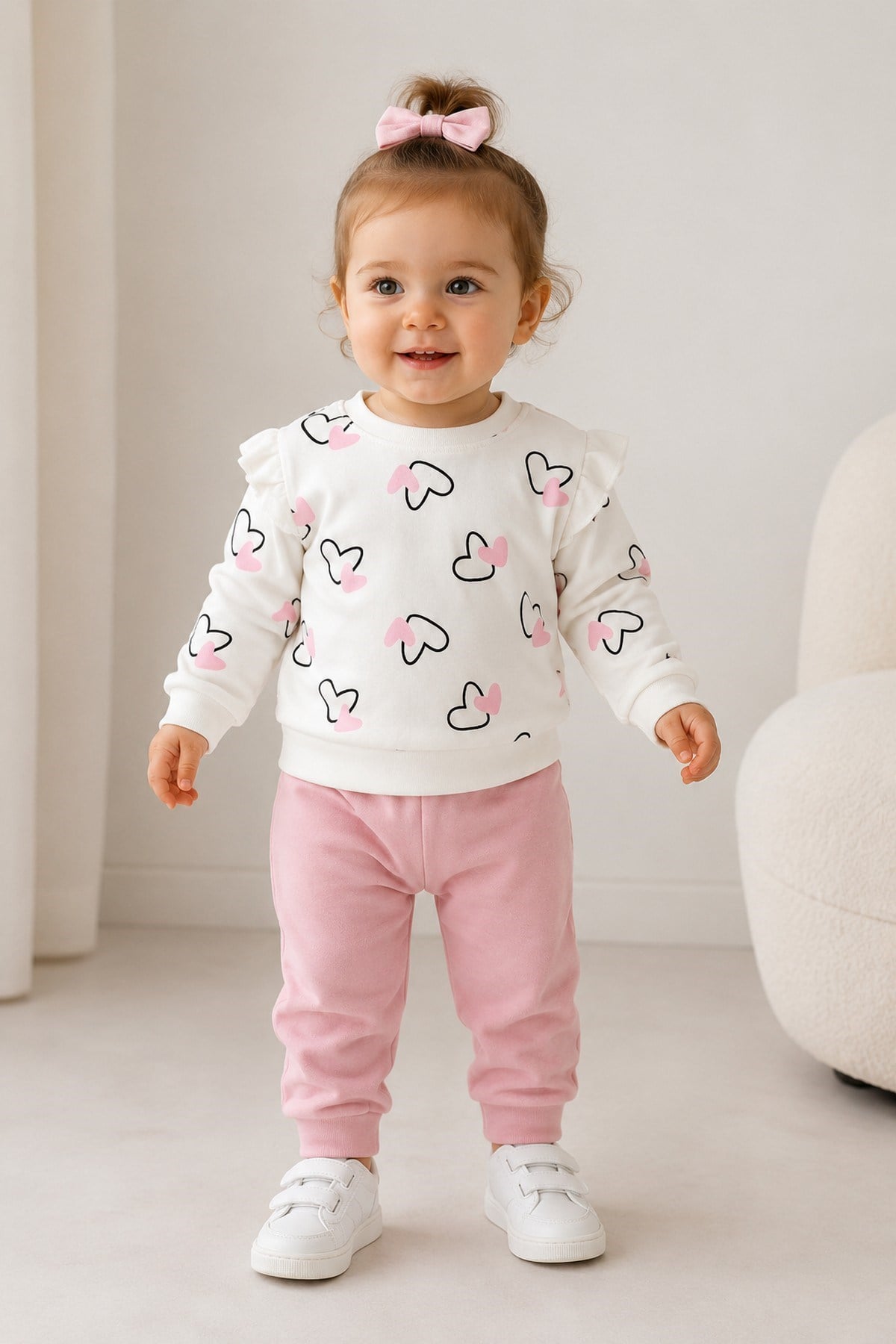Kız Bebek/Çocuk Kalpli Omuzdan Çıtçıtlı Bebek Takımı 2li Alt Üst Mevsimlik Aylık 3-6-9-12ay