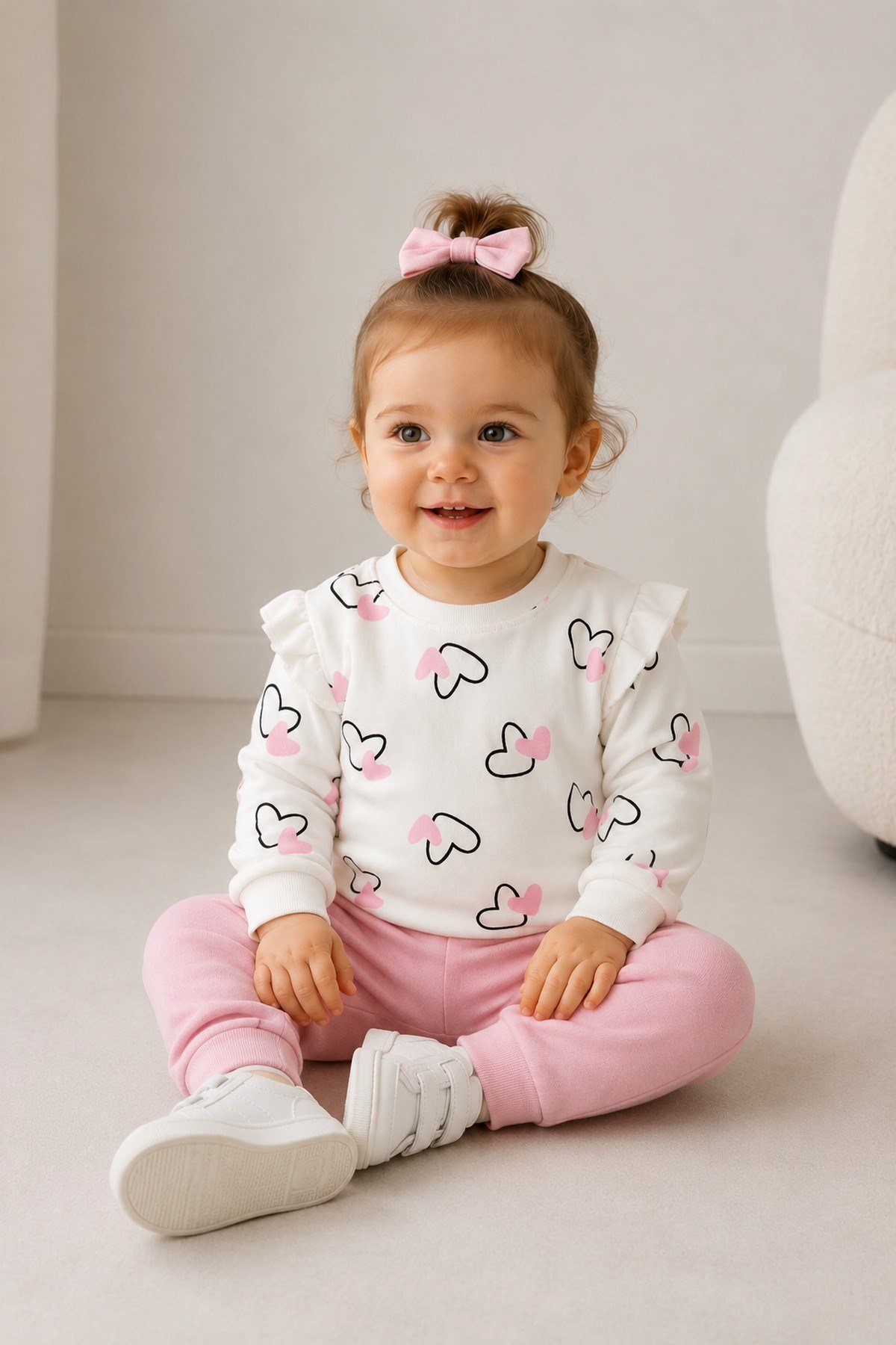Kız Bebek/Çocuk Kalpli Omuzdan Çıtçıtlı Bebek Takımı 2li Alt Üst Mevsimlik Aylık 3-6-9-12ay