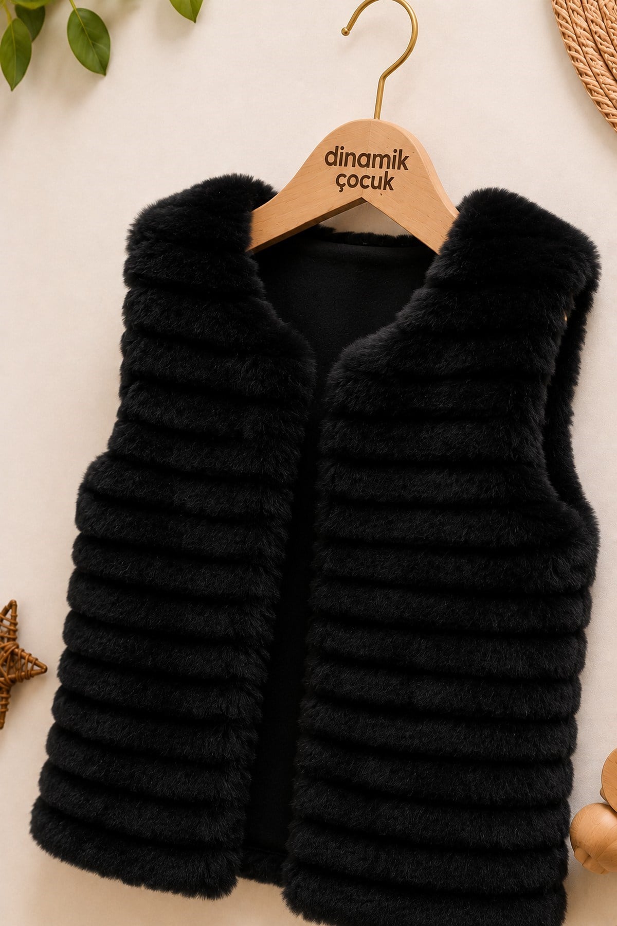 Kız Çocuk Çizgili Peluş Yelek Yumuşak Dokulu Kışlık Şık Kürk Görünümlü 2-5 Yaş