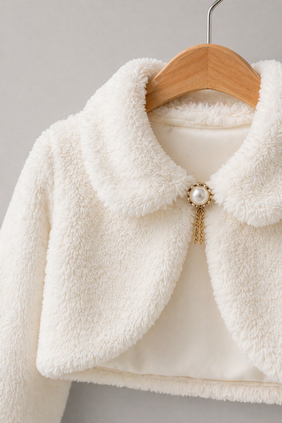 Kız Çocuk Peluş Bolero Kürk Görünümlü Crop Kısa Ceket İnci Düğmeli Şık Özel Gün 1-2-3-4-5 Yaş Bayram Doğum günü