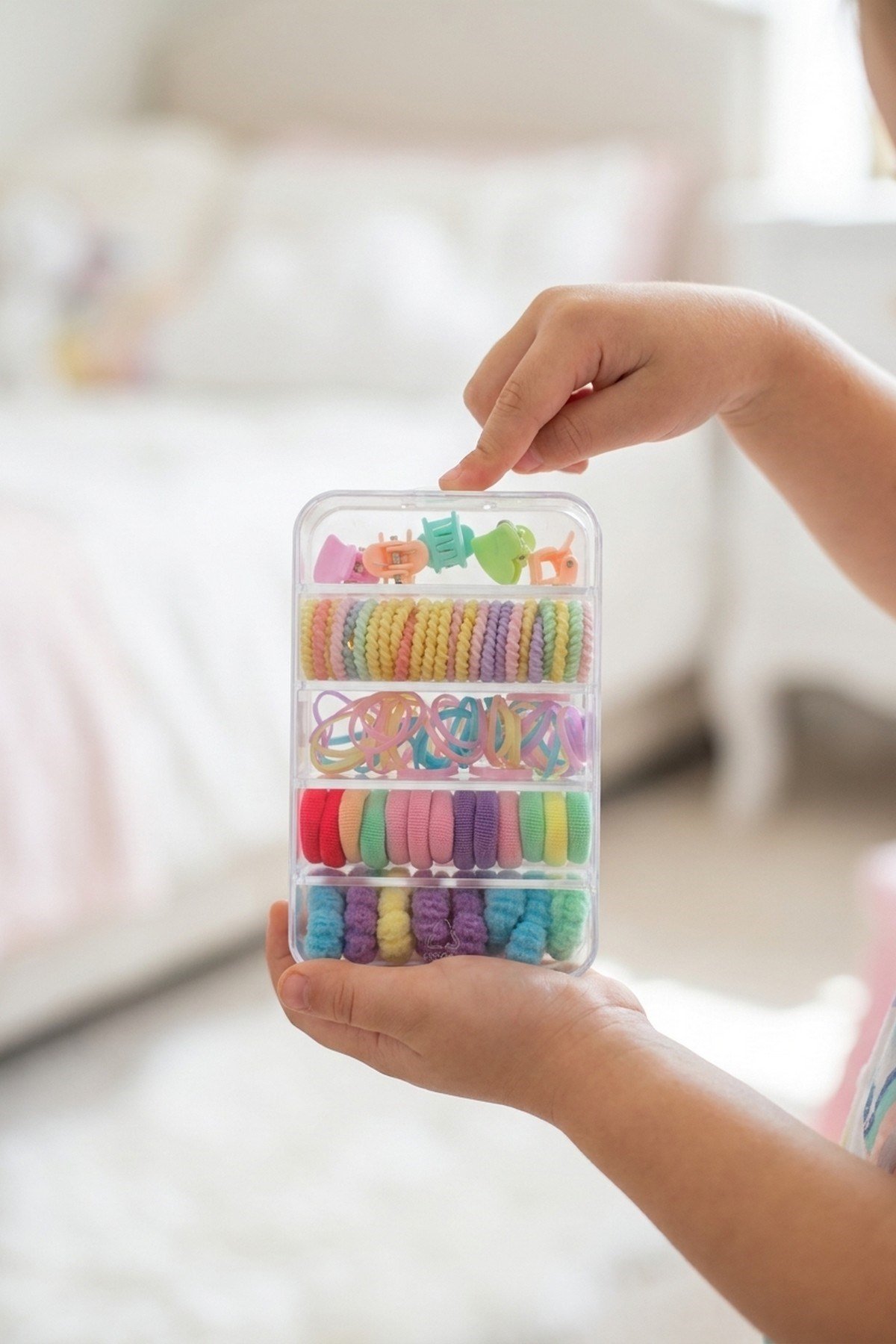 Kız Çocuk Toka Kutusu 10cm x 7cm Şeffaf Organizer Saç Aksesuar Seti Lastik Toka Mandal Toka Saklama Kutusu