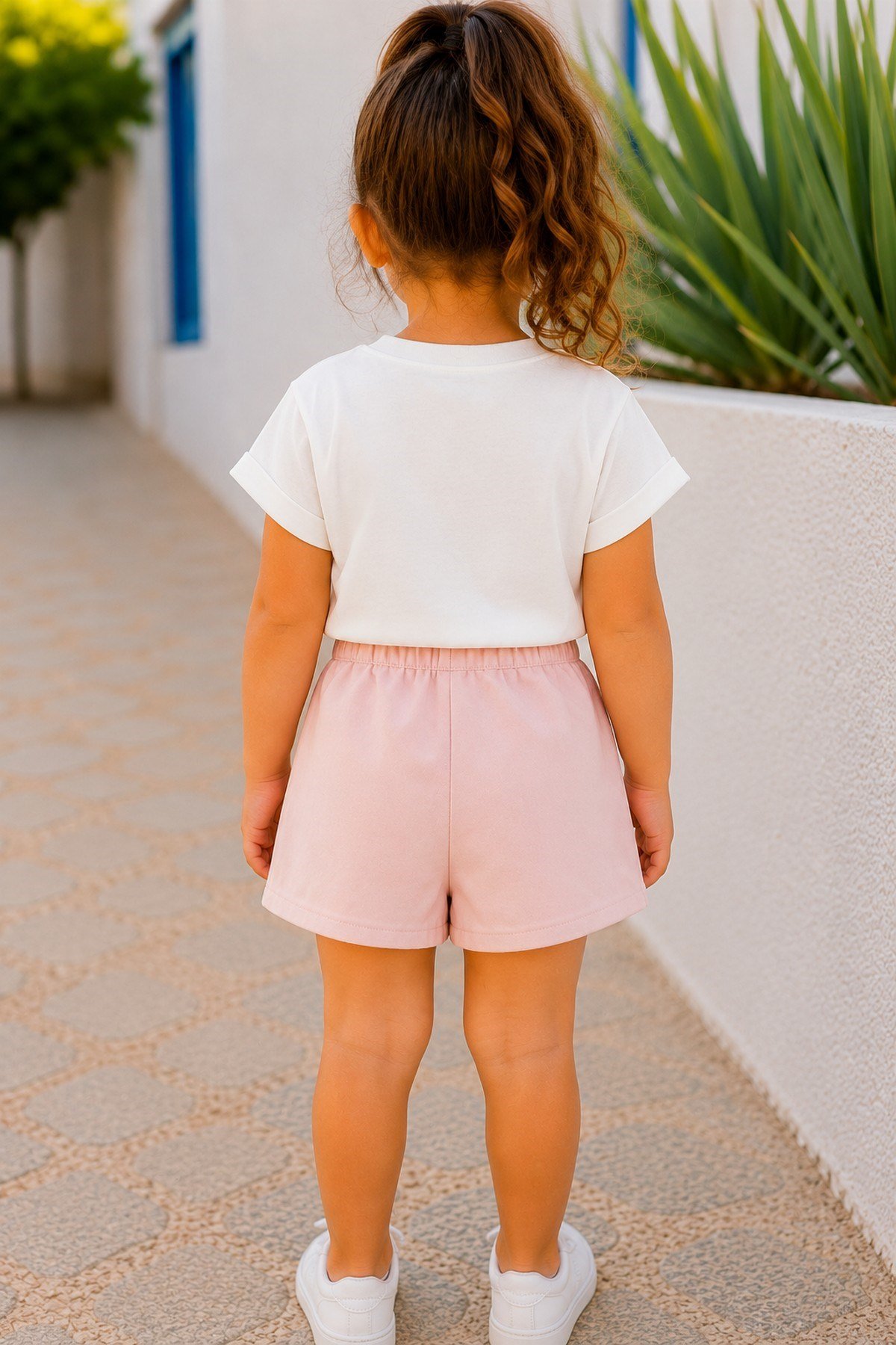 Kız Çocuk Yıldız İşlemeli Tişört Şort Etek (Skort) 2'li Takım Yazlık Günlük Şık Kombin 2-5 Yaş