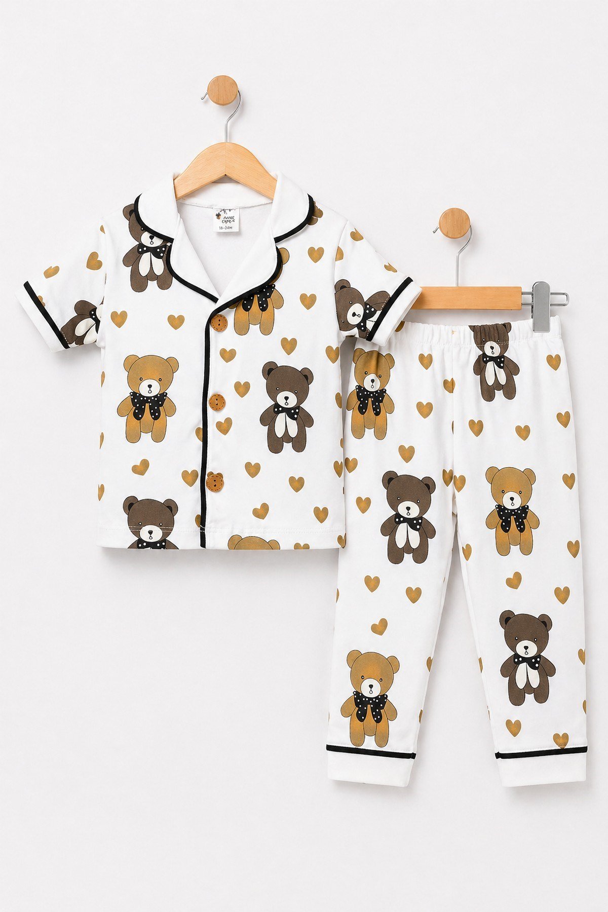 Kız Çocuk/Bebek Ayı Desenli Kısa Kollu Alt Üst 2li Pijama Takımı Yazlık 6-24ay/3-6yaş