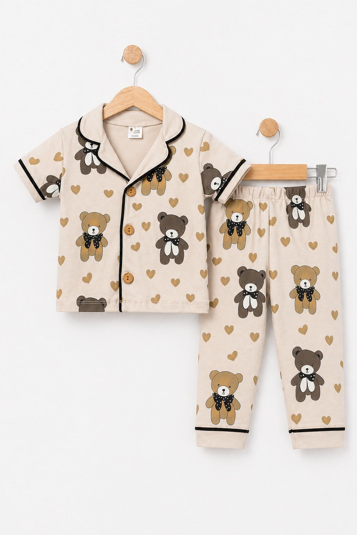Kız Çocuk/Bebek Ayı Desenli Kısa Kollu Alt Üst 2li Pijama Takımı Yazlık 6-24ay/3-6yaş