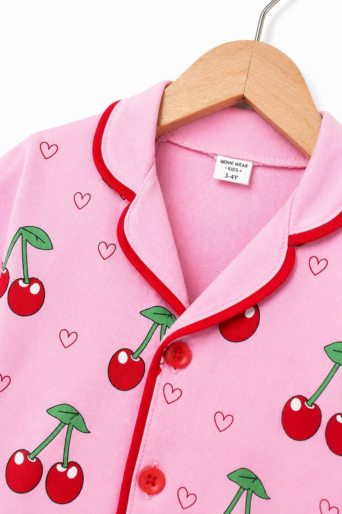 Kız Çocuk/Bebek Kiraz Desenli Pijama Takımı 2'li Yazlık Kısa Kollu 6-24aylık 3-6yaş