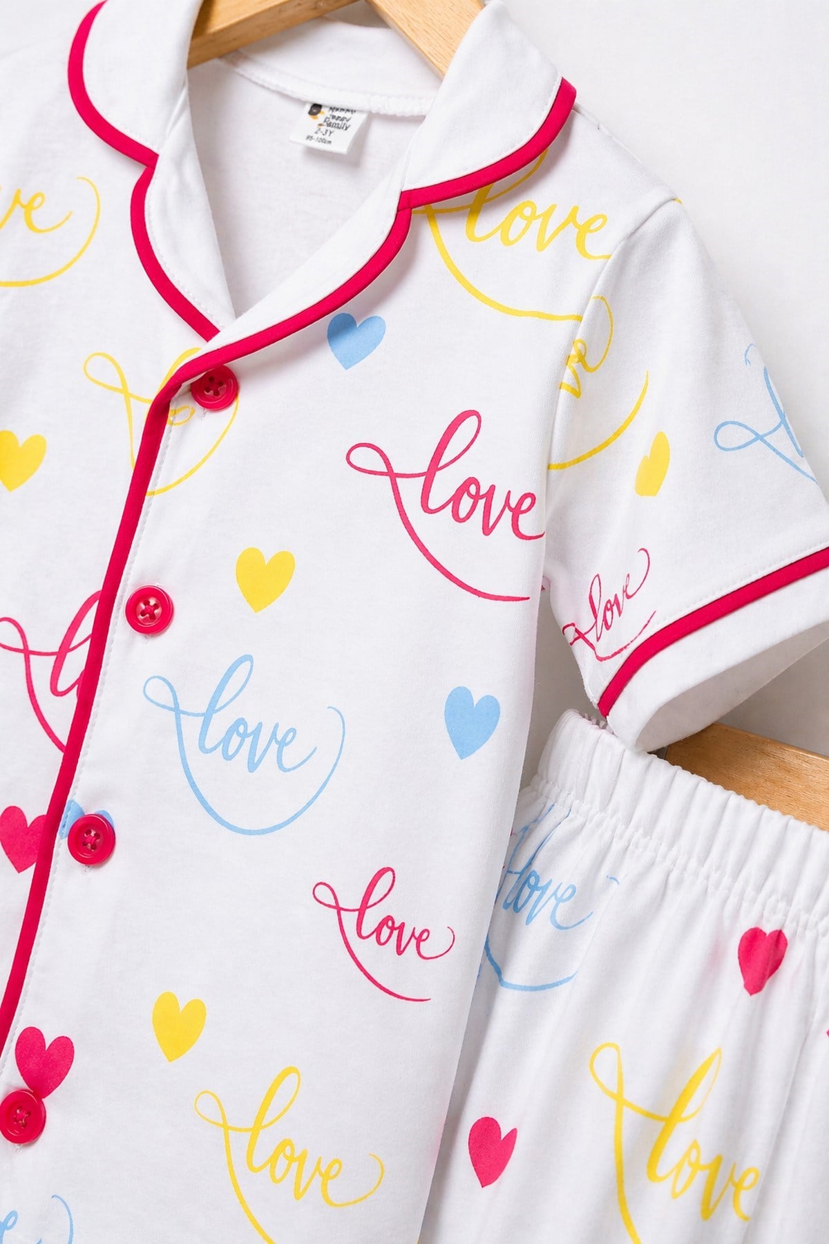 Kız Çocuk/Bebek Love Desenli Kısa Kollu Pijama Takımı Yazlık %100Pamuk 2'li Alt Üst Takım 6-24aylık 3-6yaş