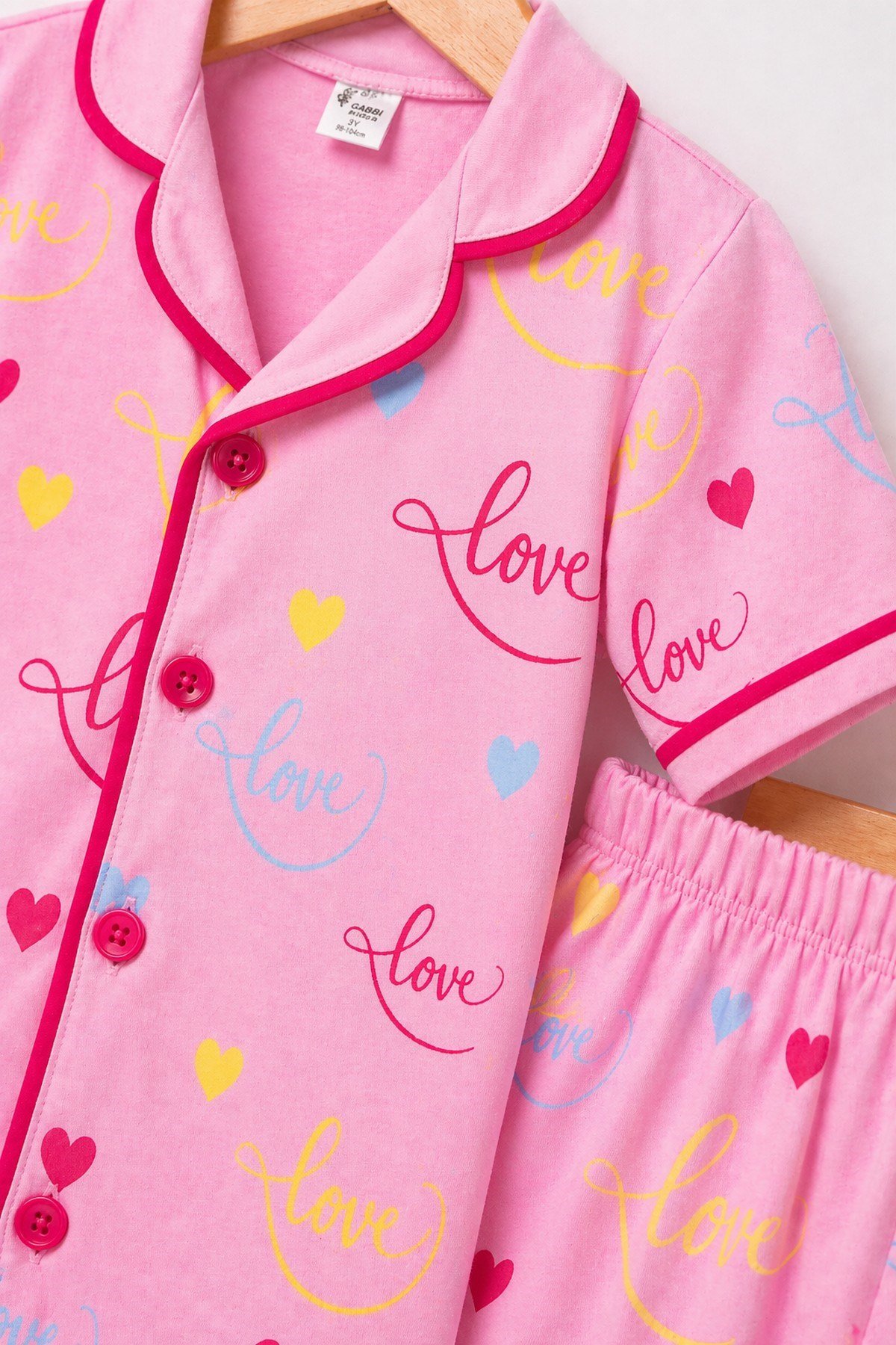 Kız Çocuk/Bebek Love Desenli Kısa Kollu Pijama Takımı Yazlık %100Pamuk 2'li Alt Üst Takım 6-24aylık 3-6yaş