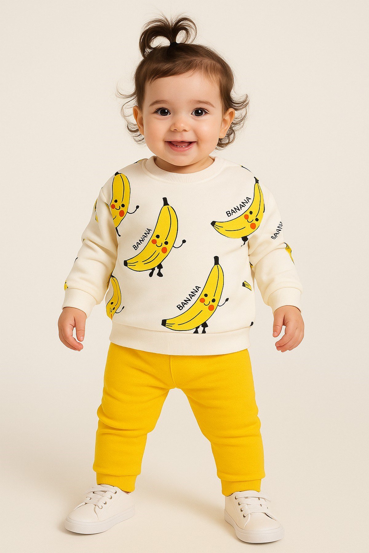 Muz Banana Baskılı Bebek Takımı Mevsimlik 2li Alt Üst Unısex Aylık 3-6-9-12ay