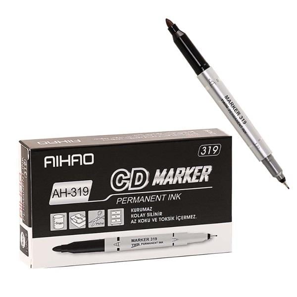 Aihao Asetat Kalem 3191 CD Marker Siyah 12'li Paket