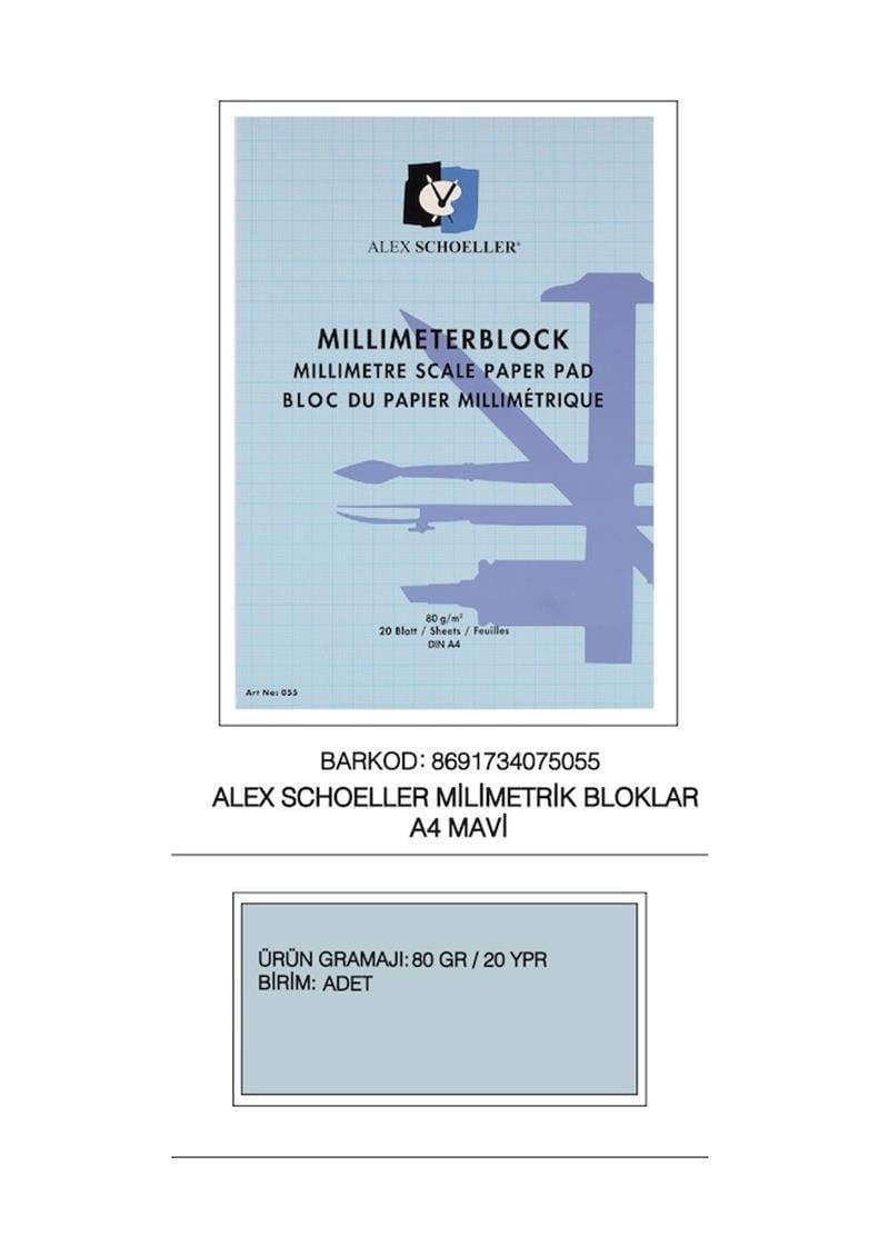 Alex Shoeller Milimetrik Blok 80gr A4 Mavi 20 Yaprak