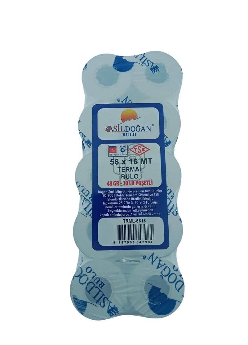 Asildoğan Yazarkasa Rulosu 56x16 Termal Pos TSE Belgeli 10 Rulo